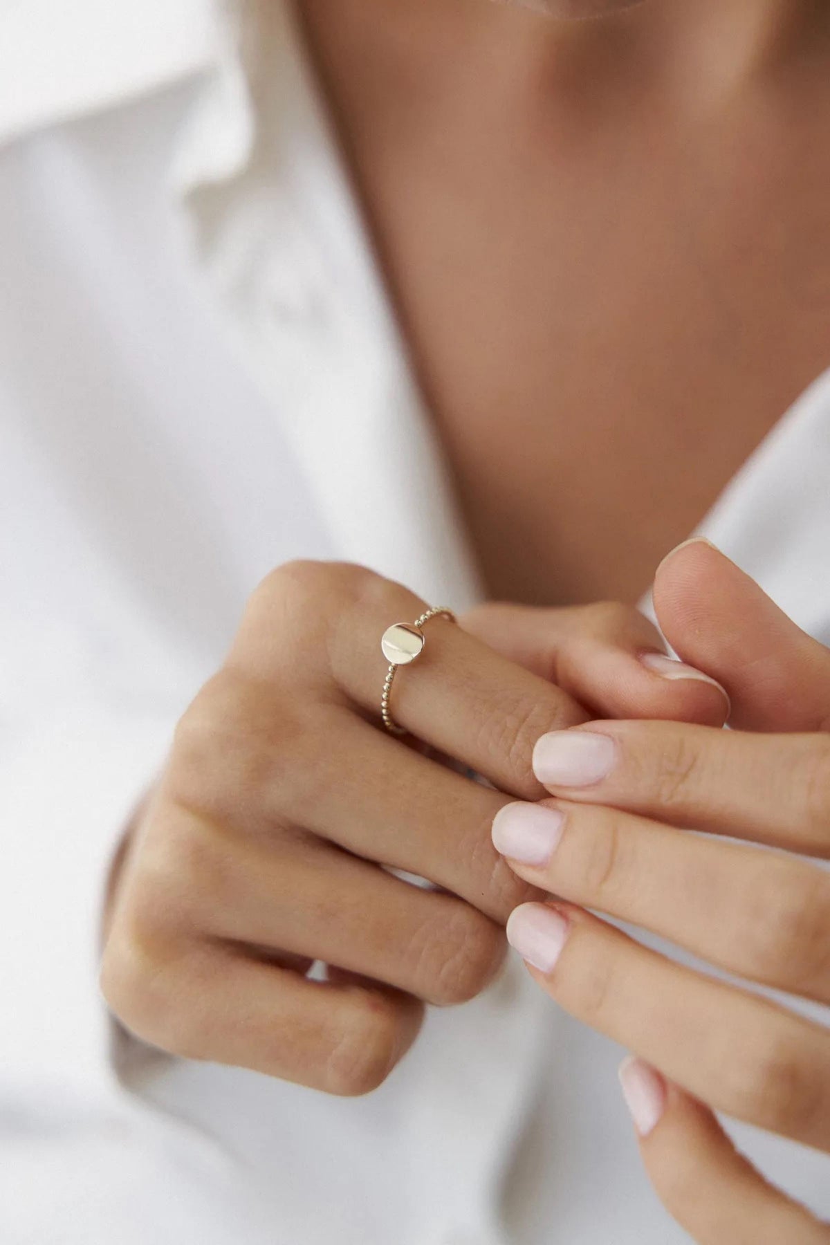 14K Gold Beaded Round Ring, Textured Gold Band, Dainty Beaded Ring, Minimalist Stackable Jewelry, Elegant Everyday Gift for Women