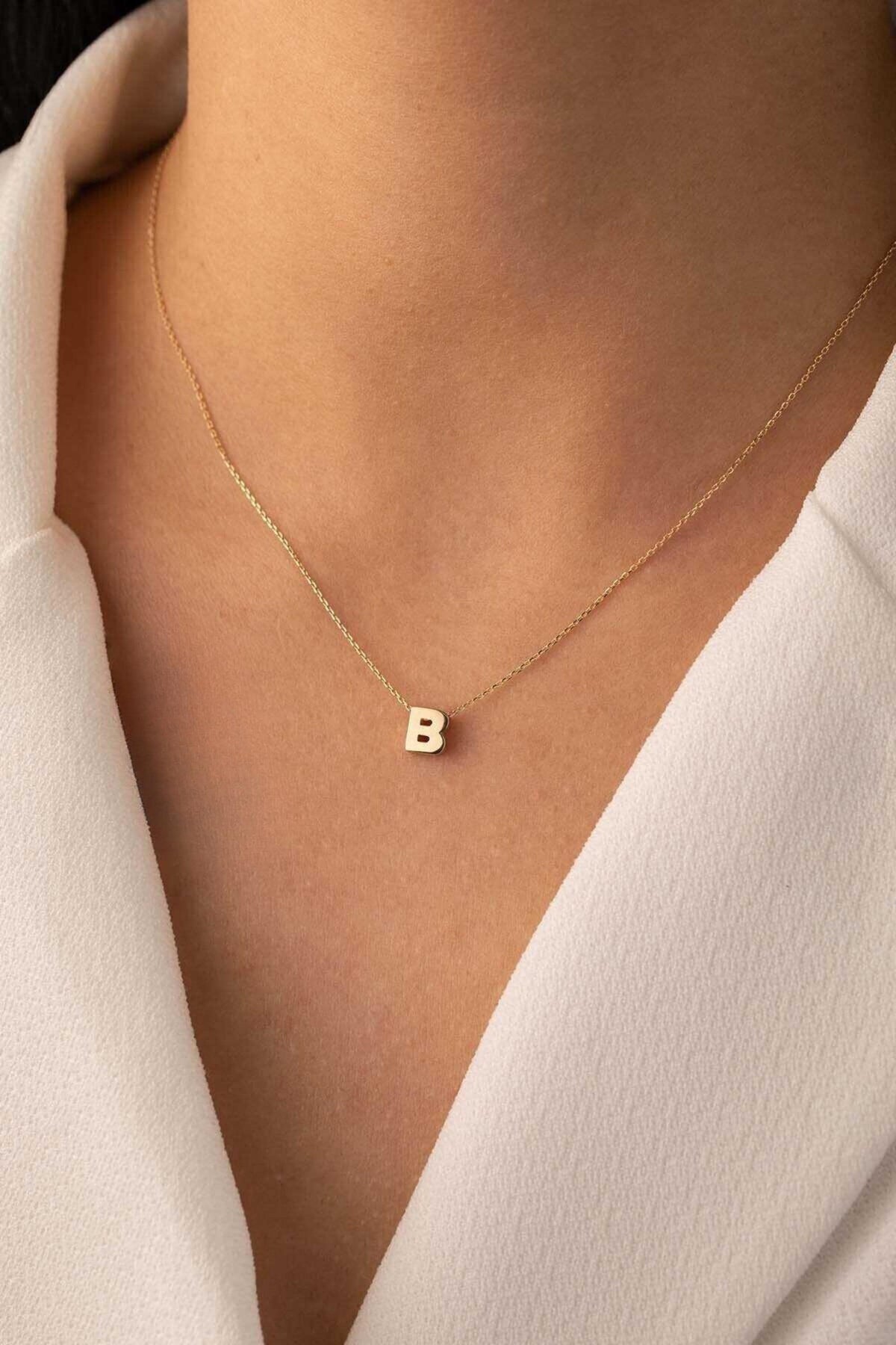 14K Gold Initial Necklace, Personalized Letter Pendant, Dainty Gold Initial Jewelry, Custom Name Style Necklace, Elegant Gift for Women