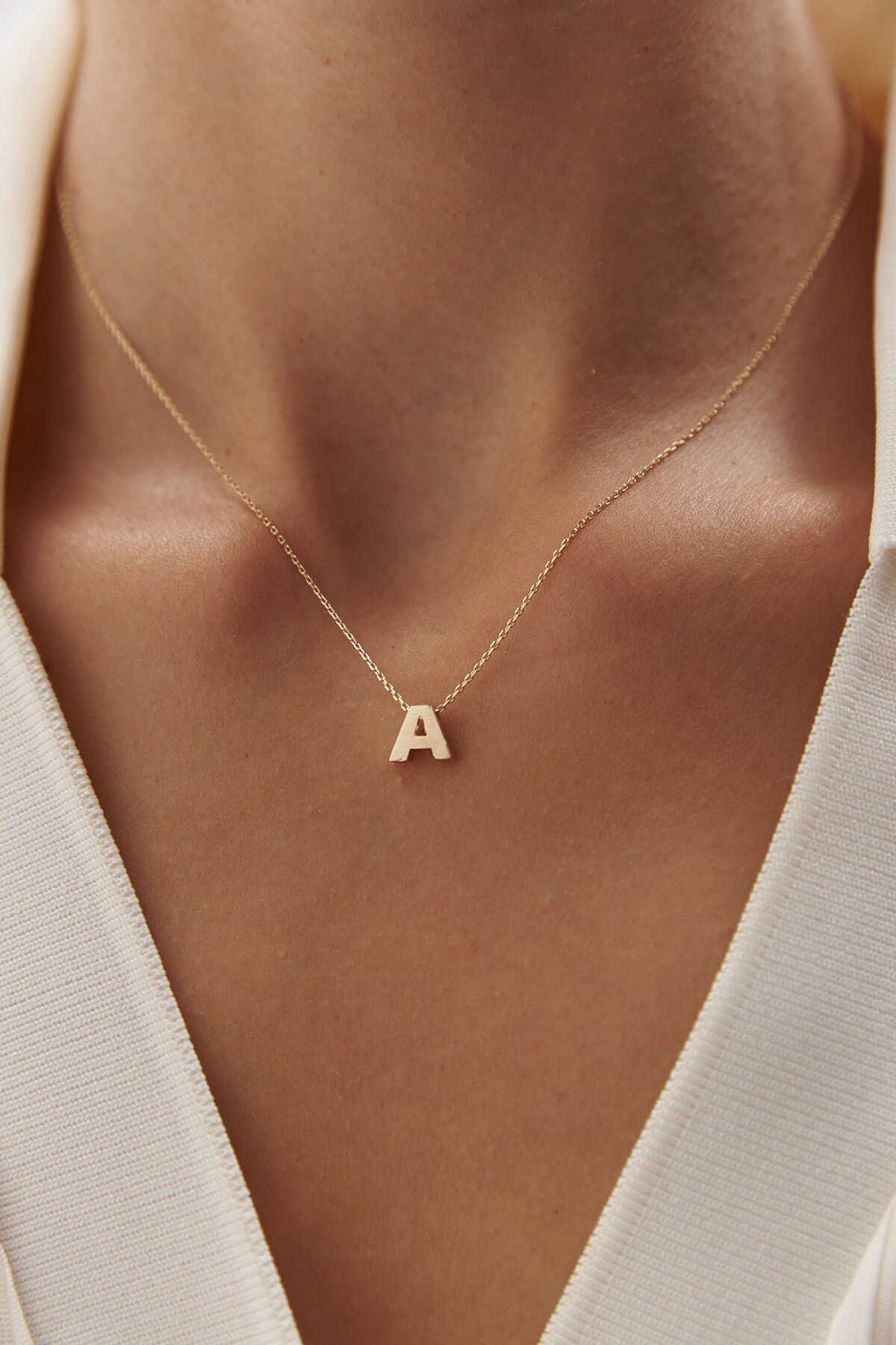 14K Gold Initial Necklace, Personalized Letter Pendant, Dainty Gold Initial Jewelry, Custom Name Style Necklace, Elegant Gift for Women