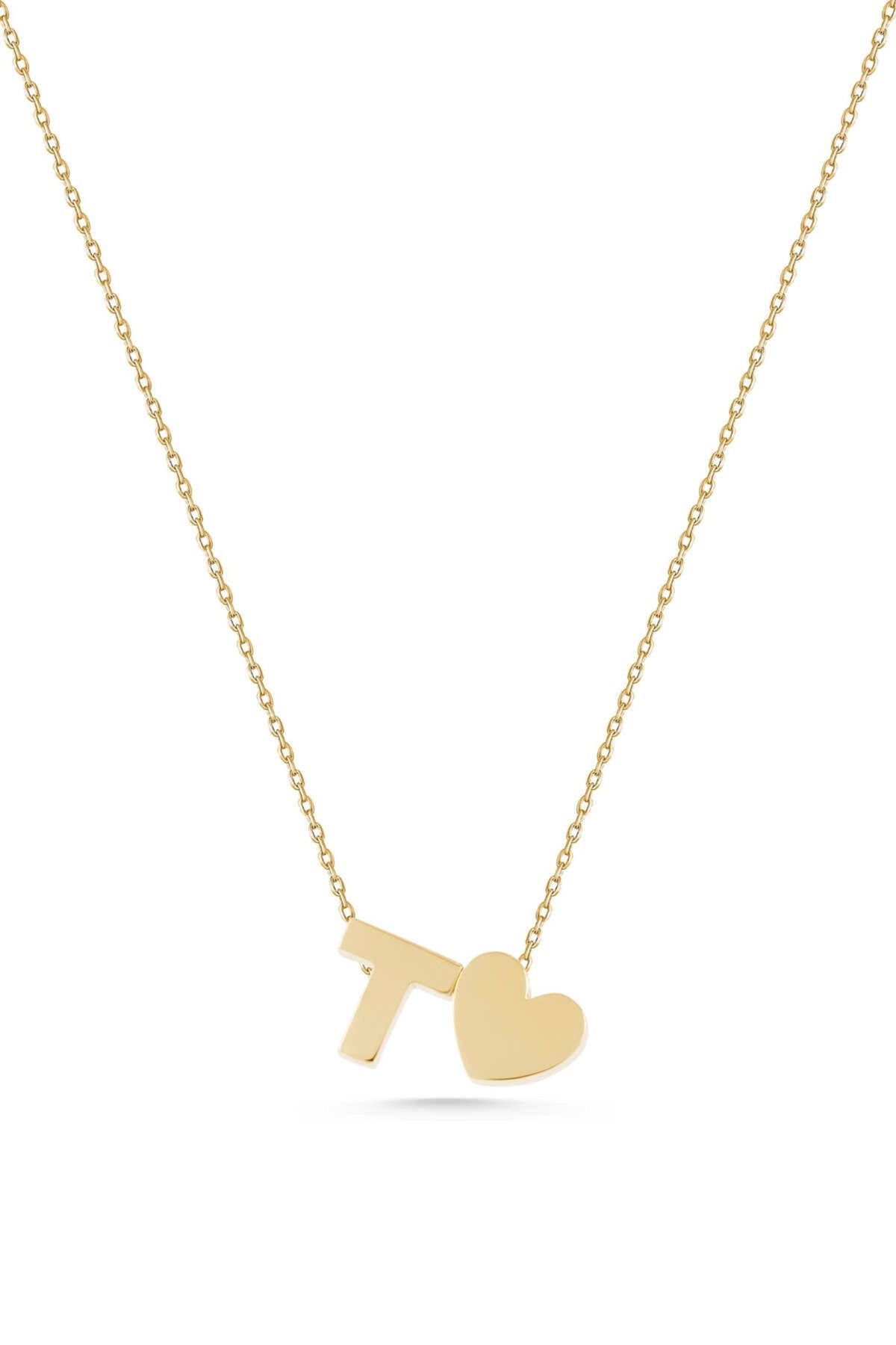 14K Gold Heart Initial Necklace, Personalized Letter Pendant, Romantic Gold Jewelry, Dainty Monogram Necklace, Meaningful Gift for Women