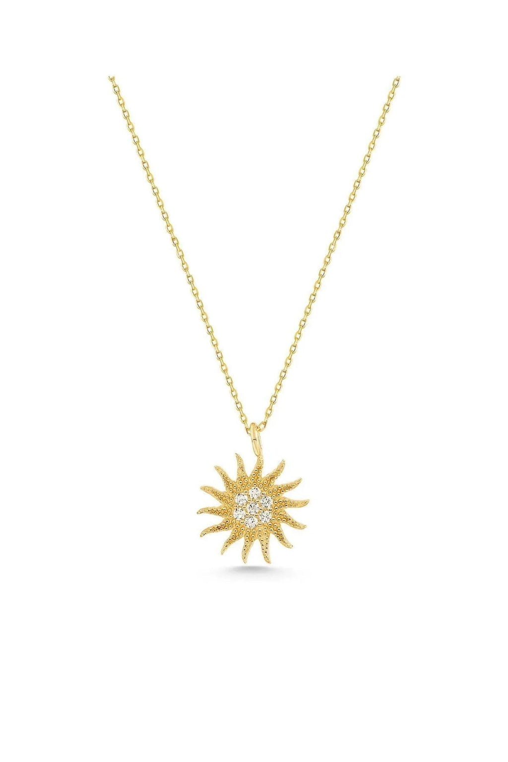 14K Gold Sun Necklace, Celestial Sun Pendant, Radiant Gold Symbol Jewelry, Dainty Layering Necklace, Elegant Everyday Gift for Women