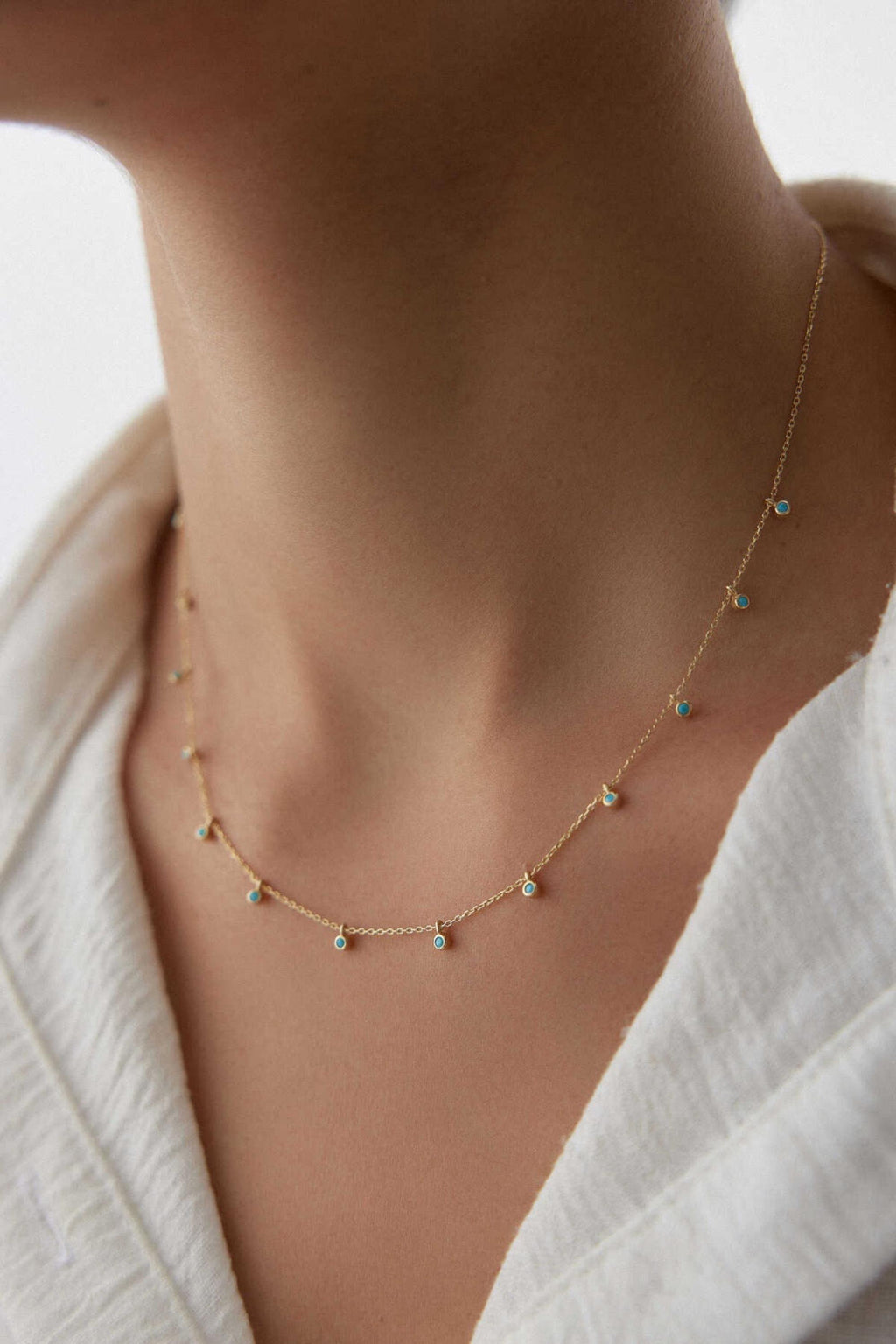 14K Gold Turquoise Dangling Necklace, Turquoise Drop Pendant, Dainty Gemstone Jewelry, Elegant Boho-Inspired Gold Necklace for Women