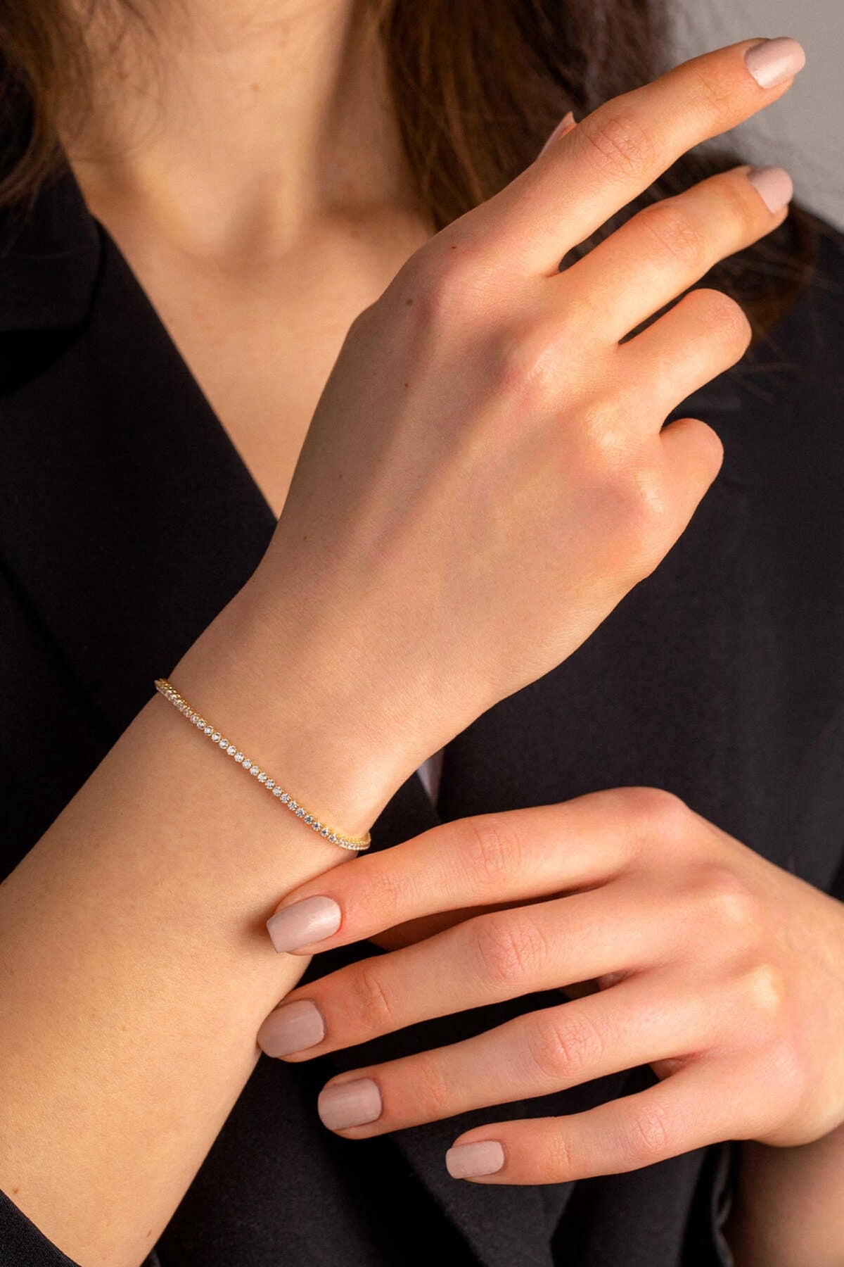 14K Gold 2mm Tennis Bracelet, Classic Sparkling Gold Bracelet, Sleek CZ Link Jewelry, Elegant Stacking Bracelet, Timeless Gift for Women
