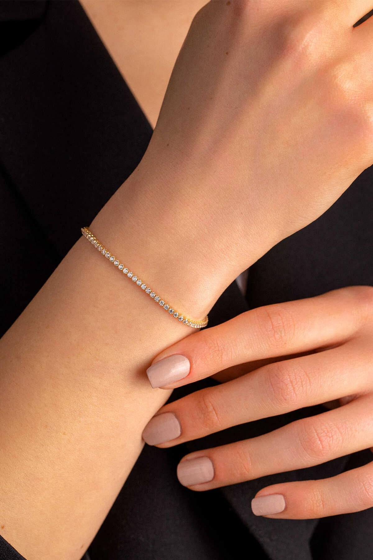 14K Gold 2mm Tennis Bracelet, Classic Sparkling Gold Bracelet, Sleek CZ Link Jewelry, Elegant Stacking Bracelet, Timeless Gift for Women