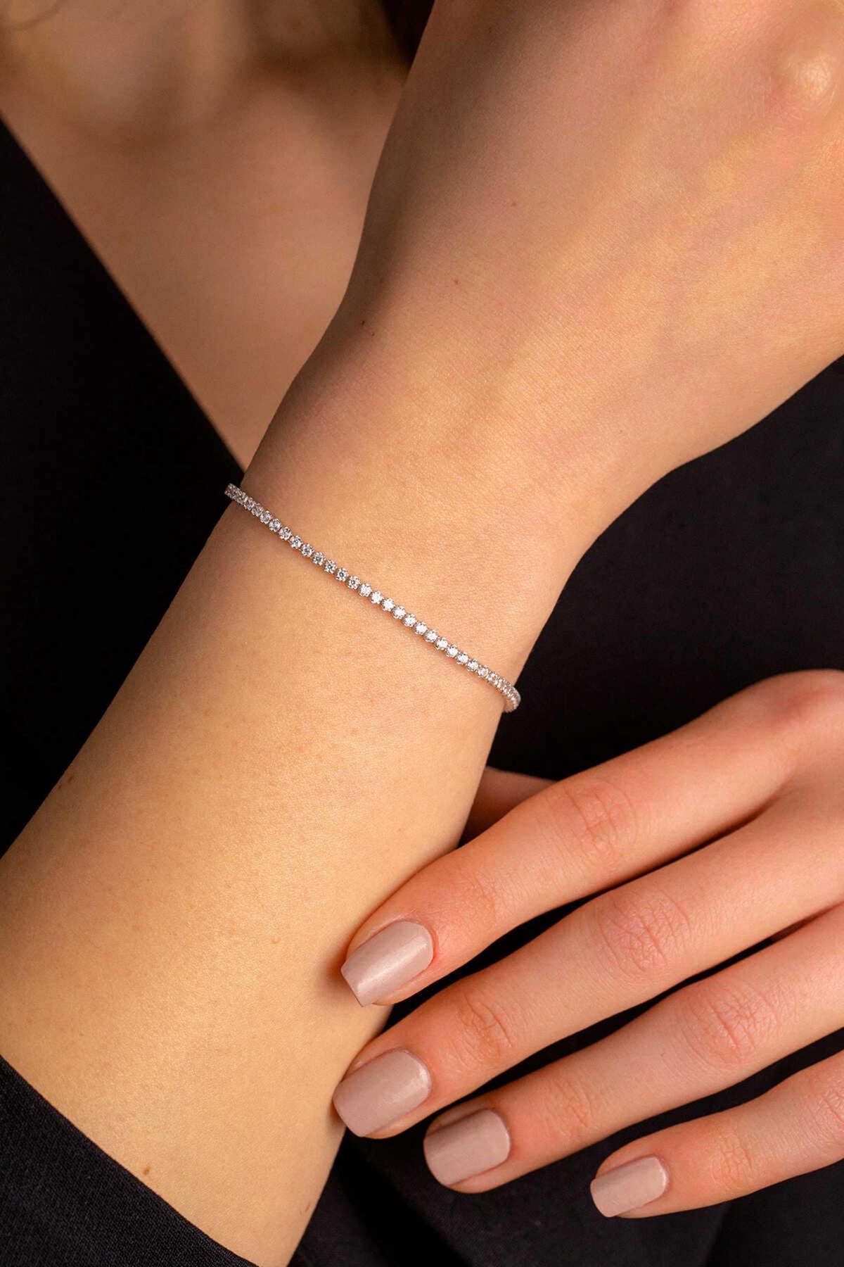 14K Gold 2mm Tennis Bracelet, Classic Sparkling Gold Bracelet, Sleek CZ Link Jewelry, Elegant Stacking Bracelet, Timeless Gift for Women