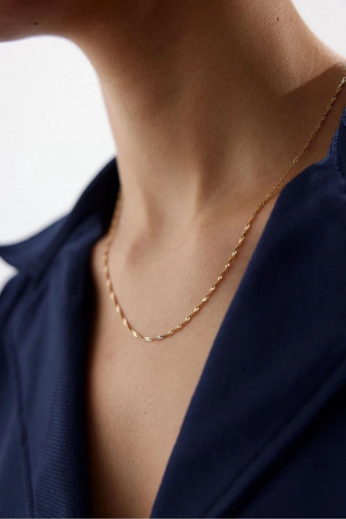 14K Gold 1.2mm Singapore Chain Necklace, Delicate Twisted Gold Chain, Elegant Layering Jewelry, Sleek Everyday Necklace for Women