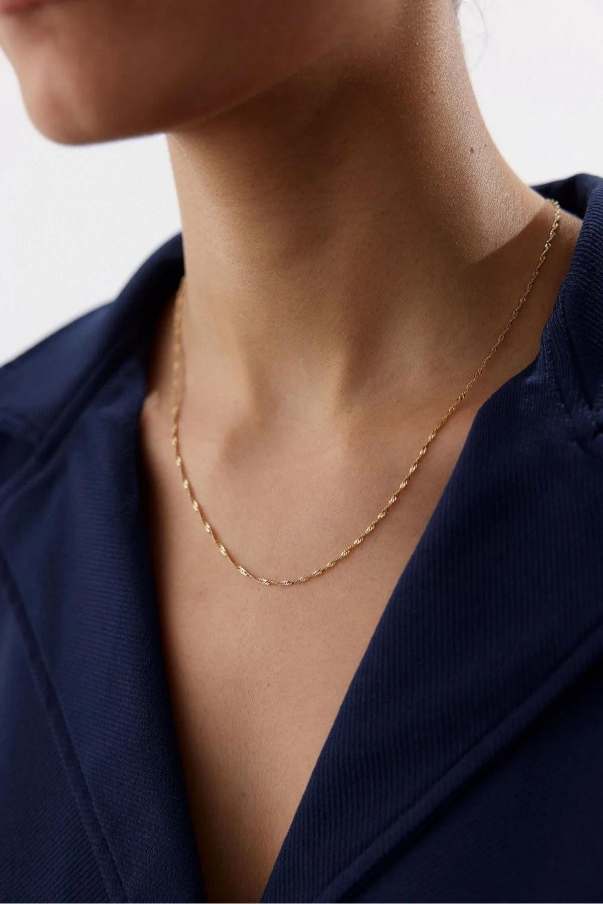 14K Gold 1.2mm Singapore Chain Necklace, Delicate Twisted Gold Chain, Elegant Layering Jewelry, Sleek Everyday Necklace for Women