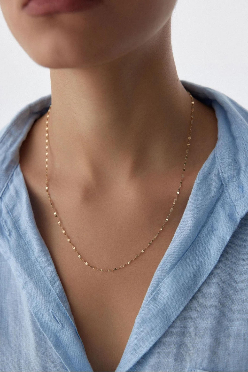 14K Gold 1.8mm Sequin Necklace, Shimmering Disc Link Chain, Dainty Gold Jewelry, Elegant Layering Necklace, Delicate Gift for Women