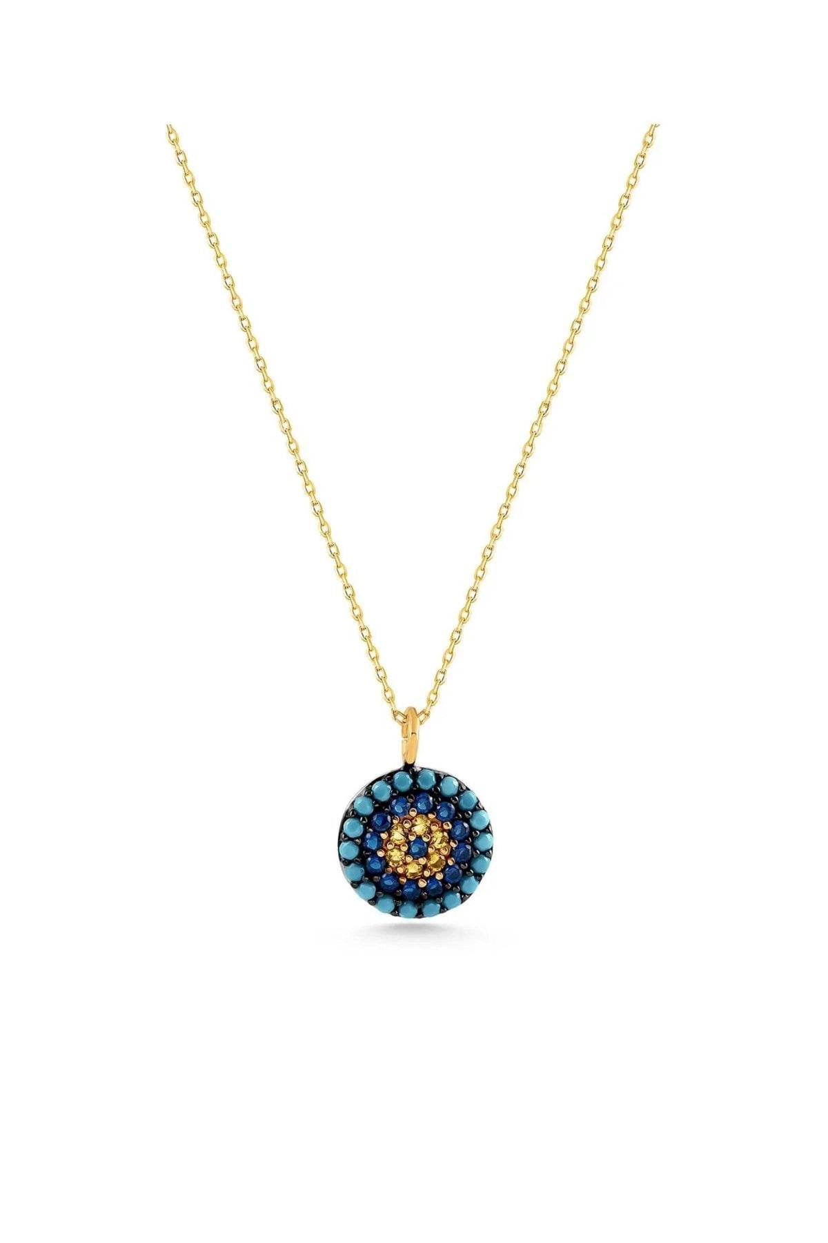 14K Gold Evil Eye Necklace, Turquoise Nazar Pendant, Blue Protection Jewelry, Colorful Symbolic Gold Necklace, Elegant Gift for Women