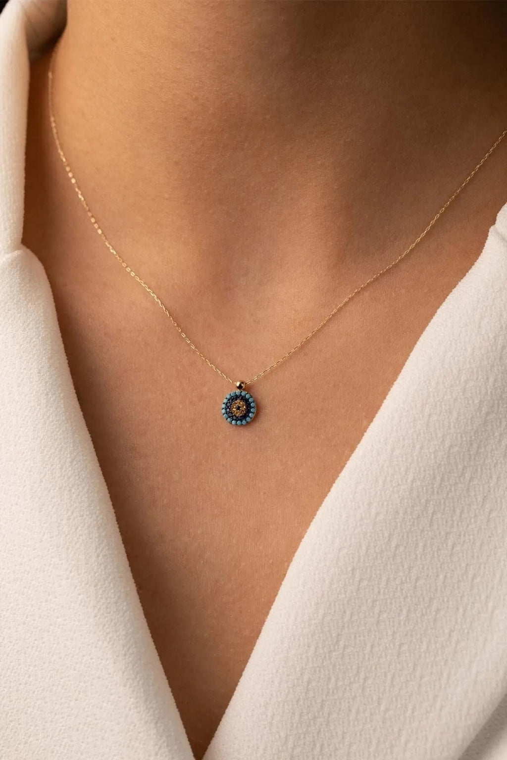 14K Gold Evil Eye Necklace, Turquoise Nazar Pendant, Blue Protection Jewelry, Colorful Symbolic Gold Necklace, Elegant Gift for Women