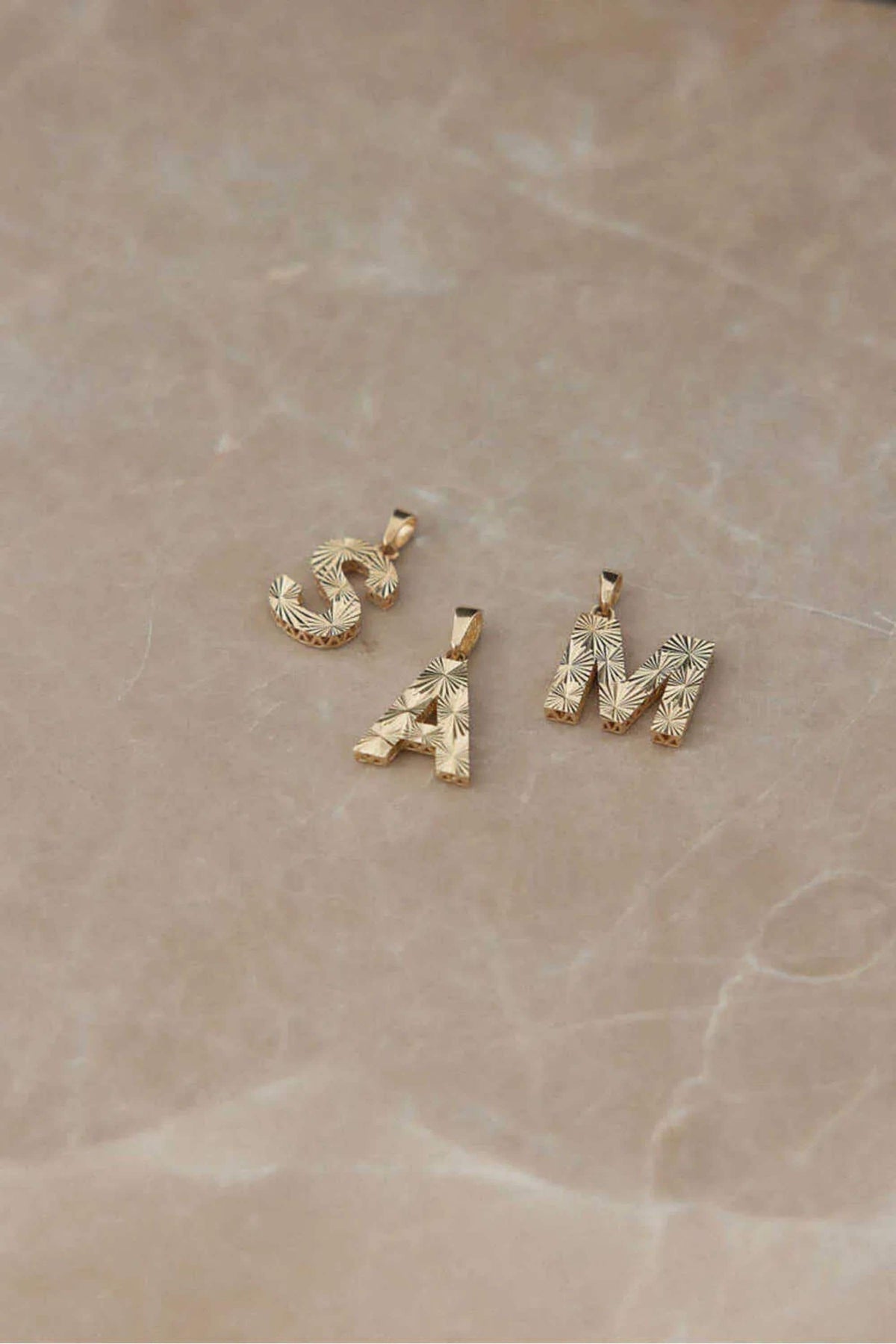 14K Gold Initial Necklace, Textured Letter Pendant, Delicate Sparkle Gold Jewelry, Personalized Initial Gift, Wife & Mom Gift