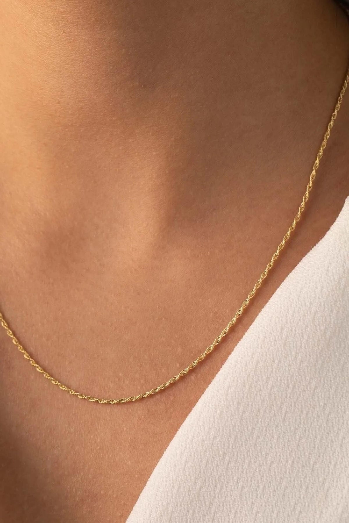 14K Gold 1.2mm Rope Chain Necklace, Fine Twisted Gold Chain, Delicate Layering Jewelry, Classic Everyday Necklace, Gift for Women