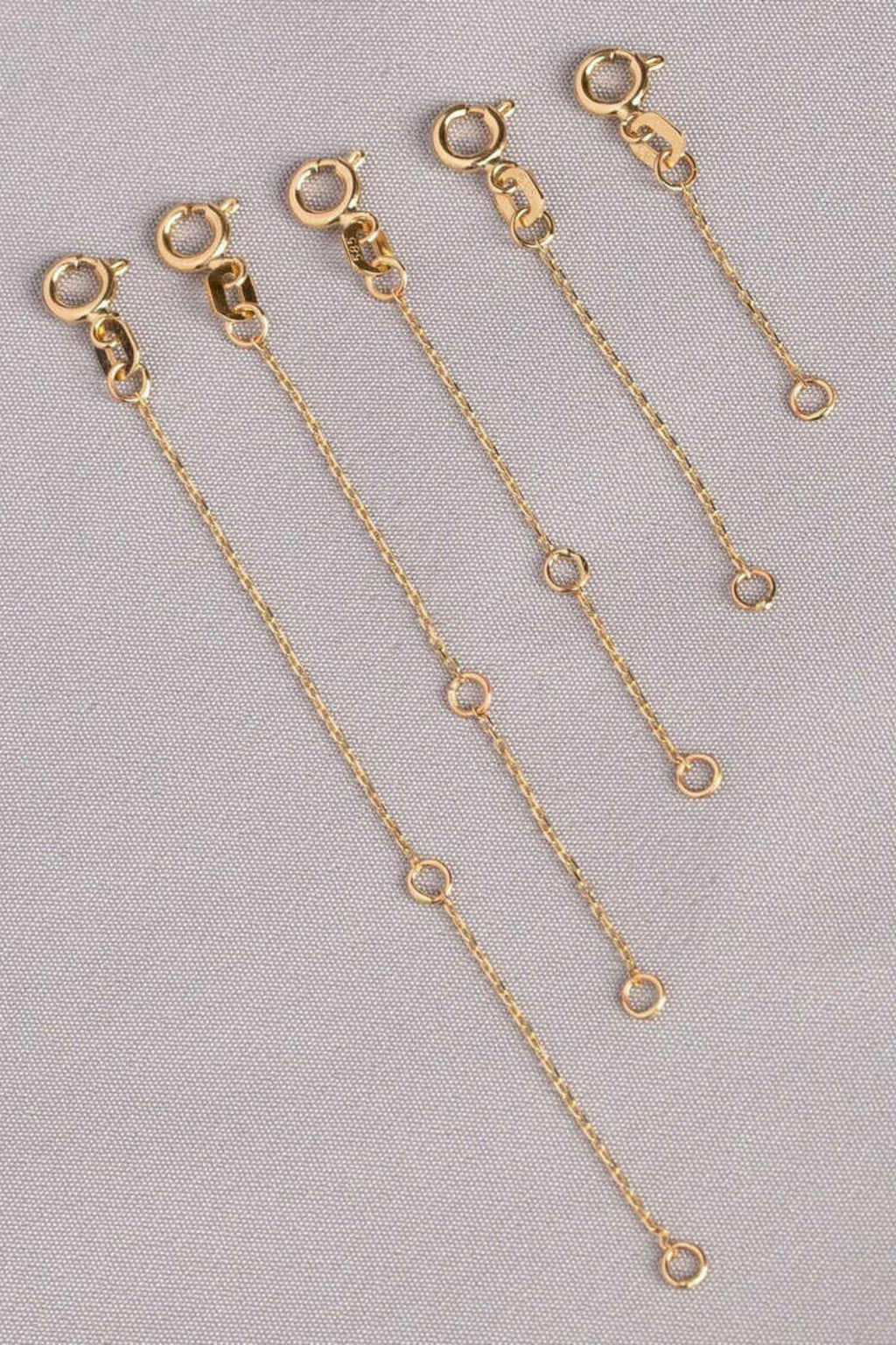 14K Gold Necklace Extender, Solid Gold Chain Extender with Spring Ring Clasp, Adjustable Length Extension, Yellow White Rose Gold