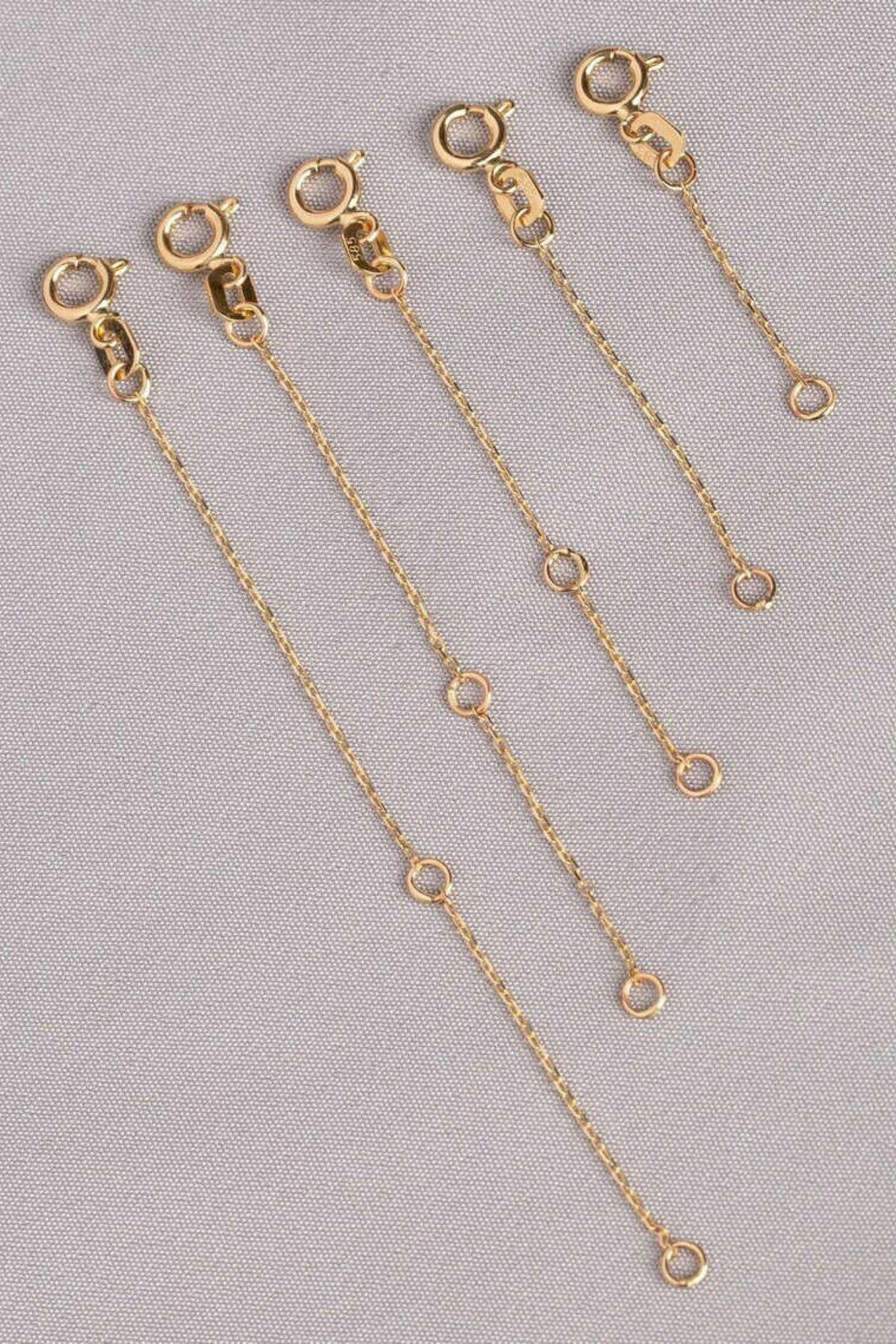14K Gold Necklace Extender, Solid Gold Chain Extender with Spring Ring Clasp, Adjustable Length Extension, Yellow White Rose Gold