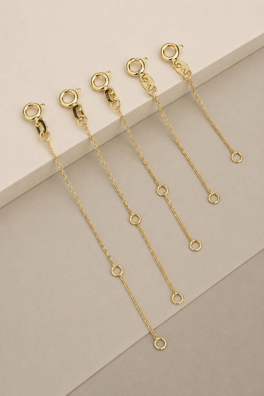 14K Gold Necklace Extender, Solid Gold Chain Extender with Spring Ring Clasp, Adjustable Length Extension, Yellow White Rose Gold