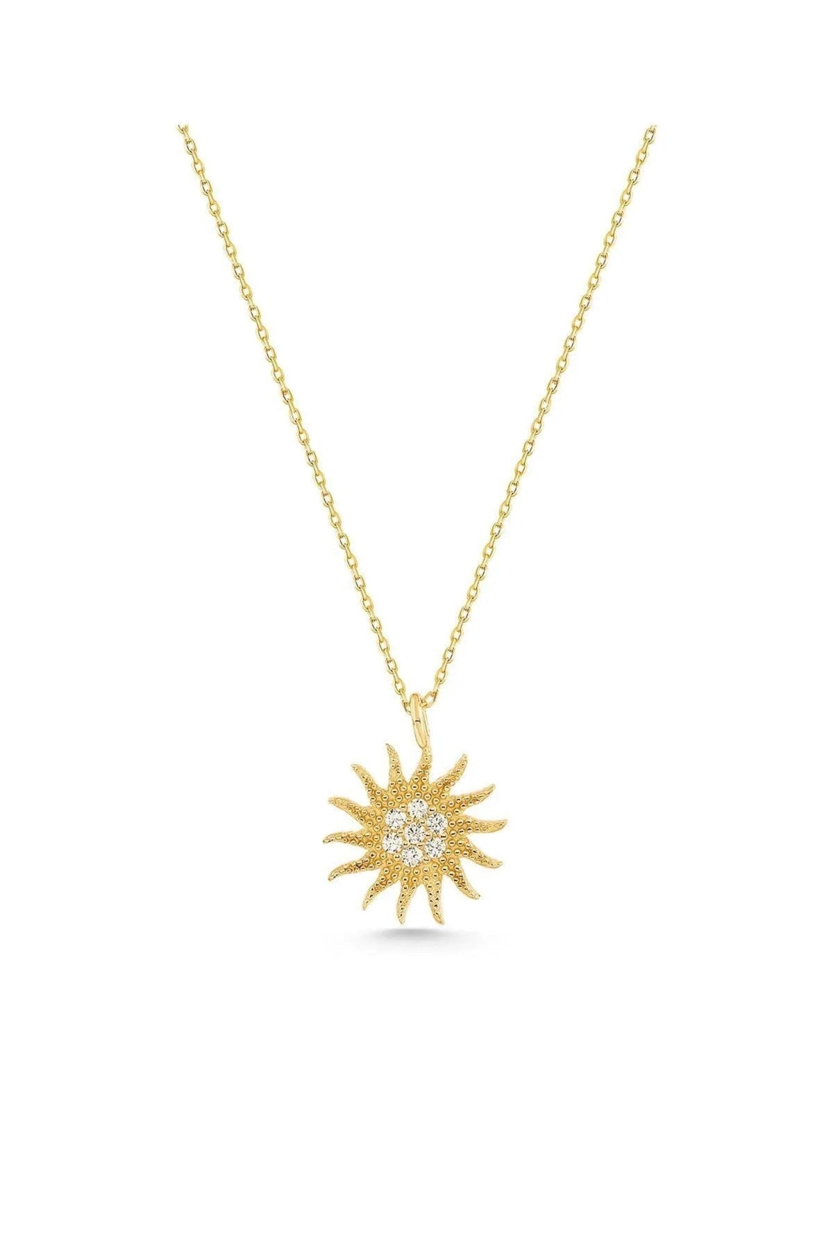 14K Gold Sun Necklace, Celestial Sun Pendant, Radiant Gold Symbol Jewelry, Dainty Layering Necklace, Elegant Everyday Gift for Women
