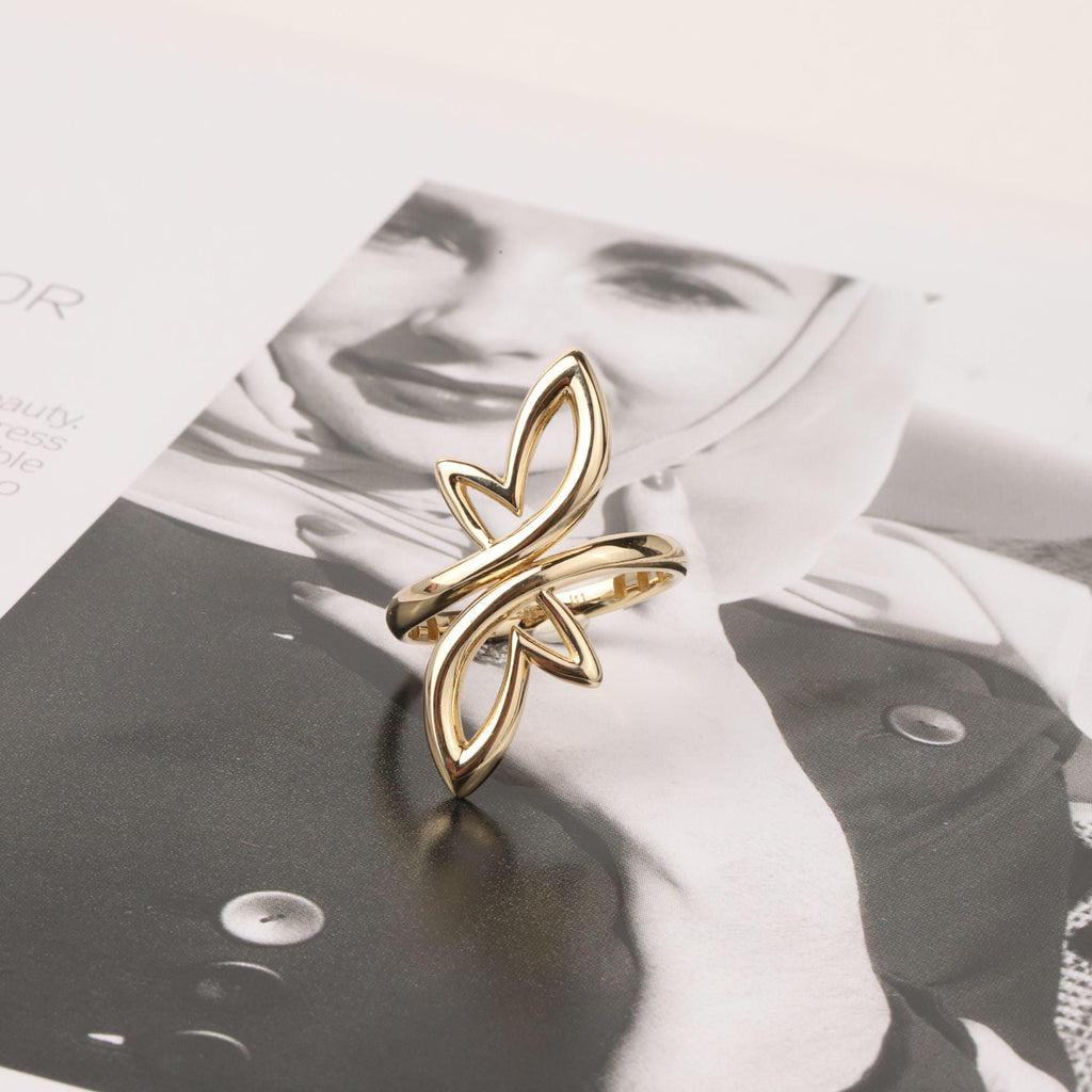 14K Gold Open Heart Wrap Ring, Sculptural Petal Ring, Modern Statement Jewelry, Bypass Gold Ring, Elegant Everyday Gift for Women