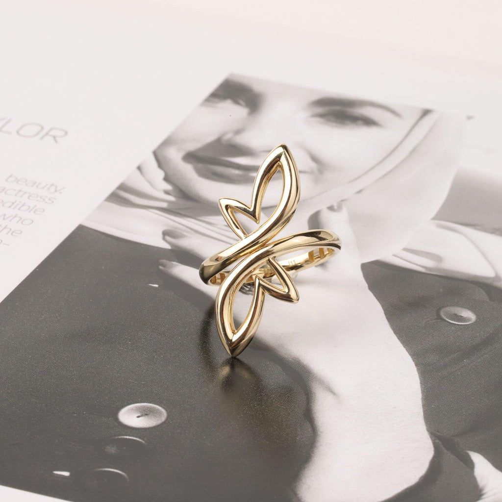 14K Gold Open Heart Wrap Ring, Sculptural Petal Ring, Modern Statement Jewelry, Bypass Gold Ring, Elegant Everyday Gift for Women