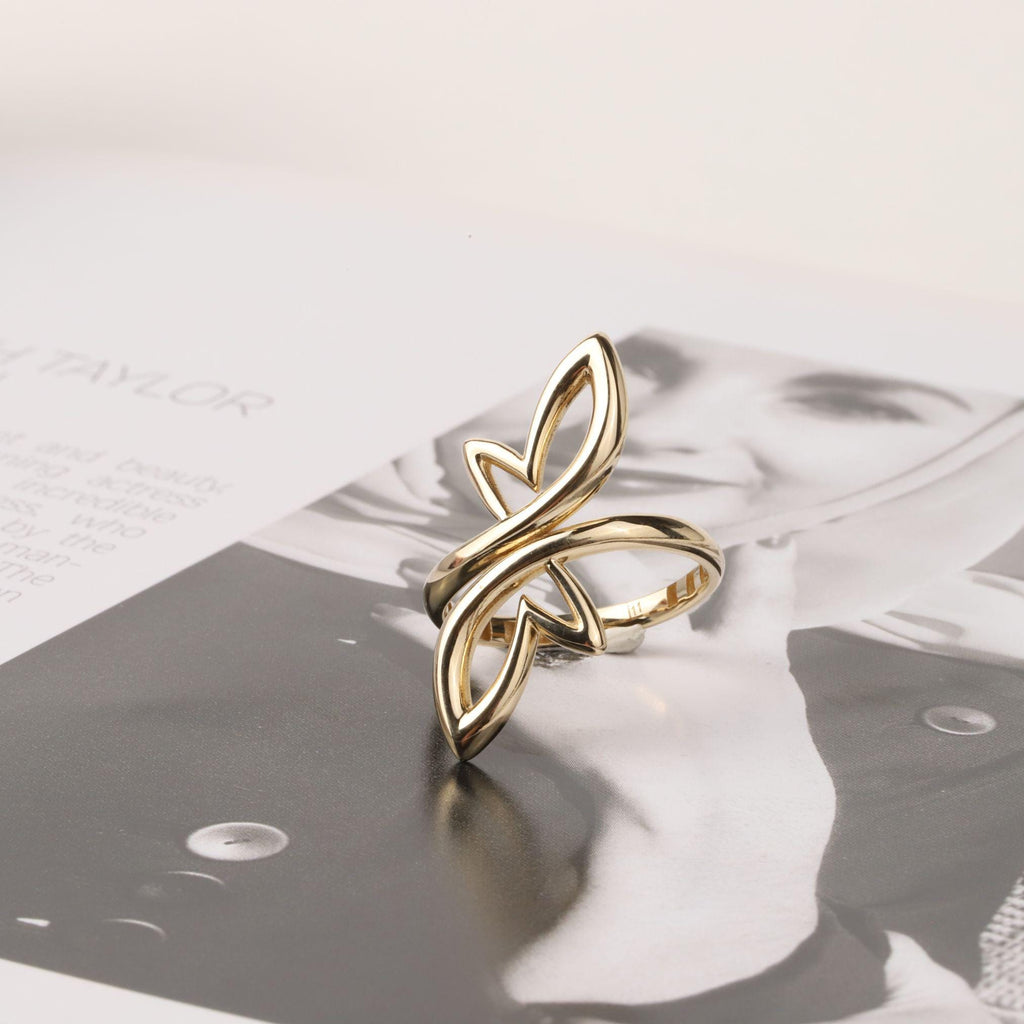 14K Gold Open Heart Wrap Ring, Sculptural Petal Ring, Modern Statement Jewelry, Bypass Gold Ring, Elegant Everyday Gift for Women