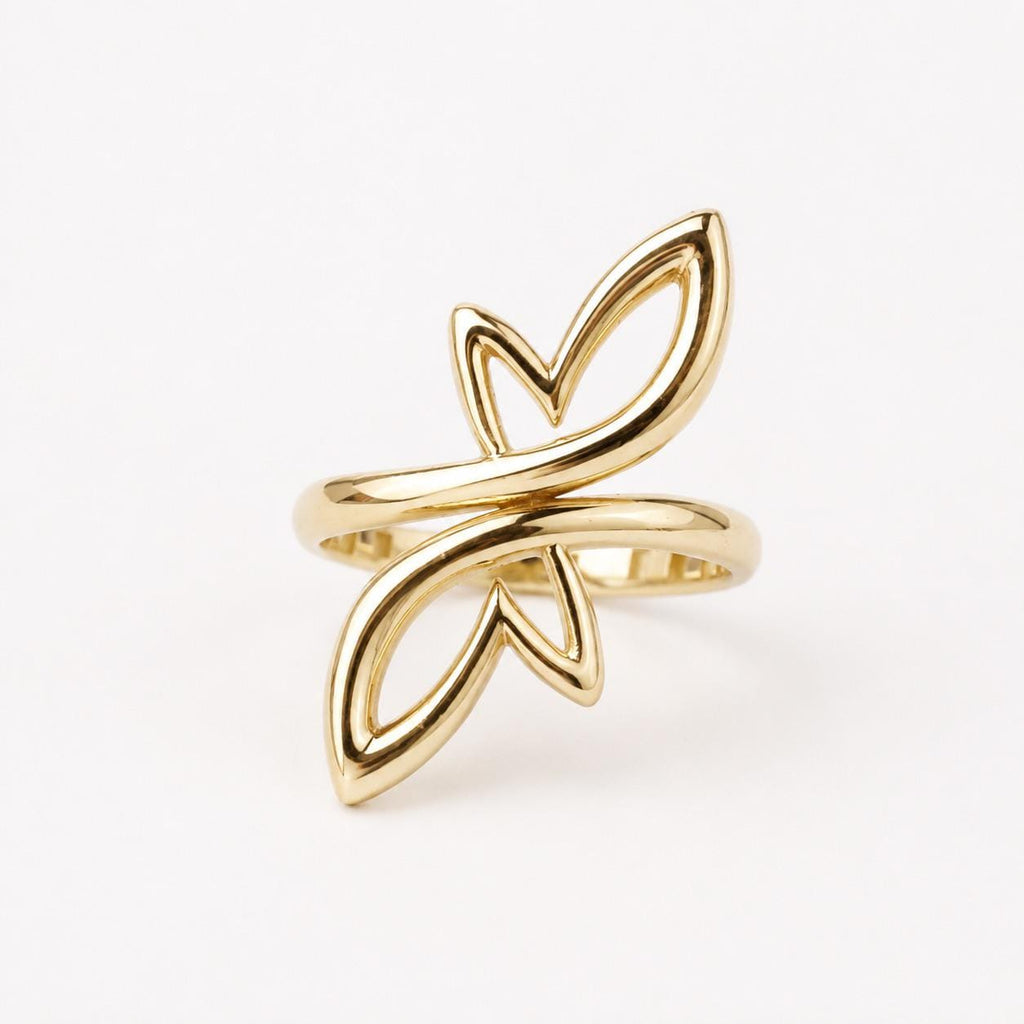 14K Gold Open Heart Wrap Ring, Sculptural Petal Ring, Modern Statement Jewelry, Bypass Gold Ring, Elegant Everyday Gift for Women