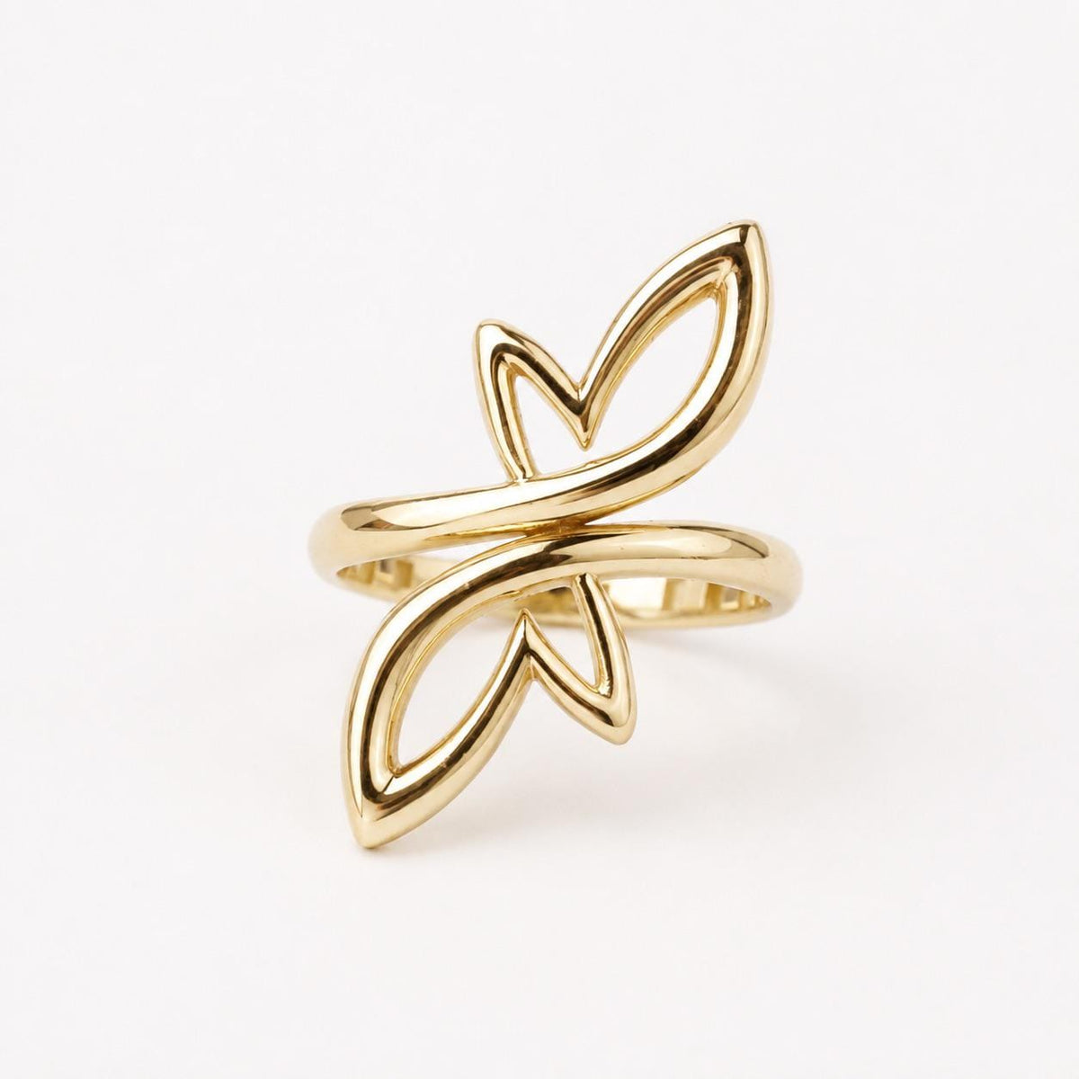 14K Gold Open Heart Wrap Ring, Sculptural Petal Ring, Modern Statement Jewelry, Bypass Gold Ring, Elegant Everyday Gift for Women