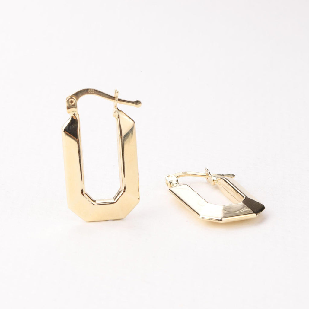 14K Gold Geometric Hoop Earrings, Faceted Rectangle Hoops, Modern Octagon Earrings, Minimalist Everyday Jewelry, Gift for Women
