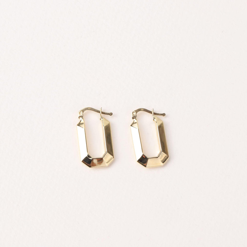 14K Gold Geometric Hoop Earrings, Faceted Rectangle Hoops, Modern Octagon Earrings, Minimalist Everyday Jewelry, Gift for Women