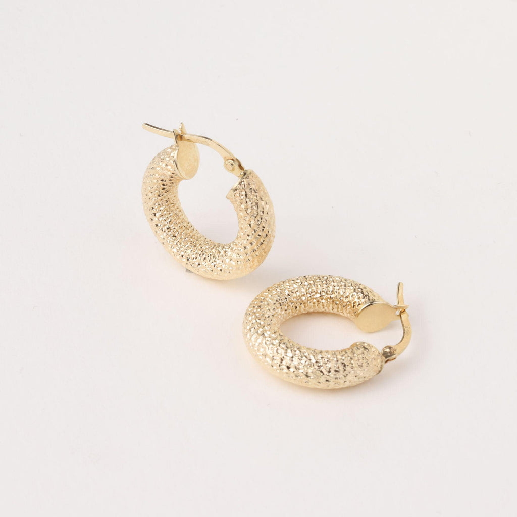 14K Gold Chunky Textured Hoop Earrings, Thick Diamond Cut Hoops, Bold Sparkle Earrings, Everyday Fine Jewelry, Gift for Women