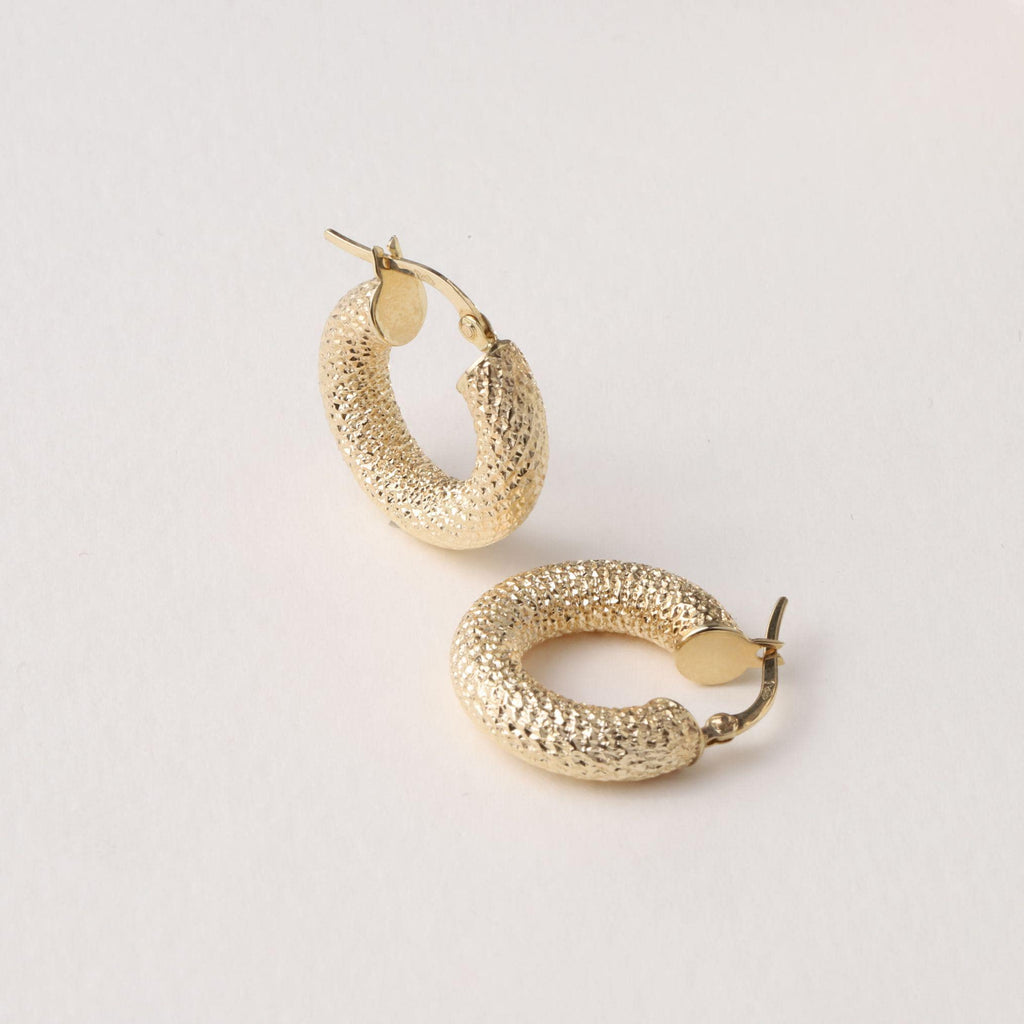 14K Gold Chunky Textured Hoop Earrings, Thick Diamond Cut Hoops, Bold Sparkle Earrings, Everyday Fine Jewelry, Gift for Women
