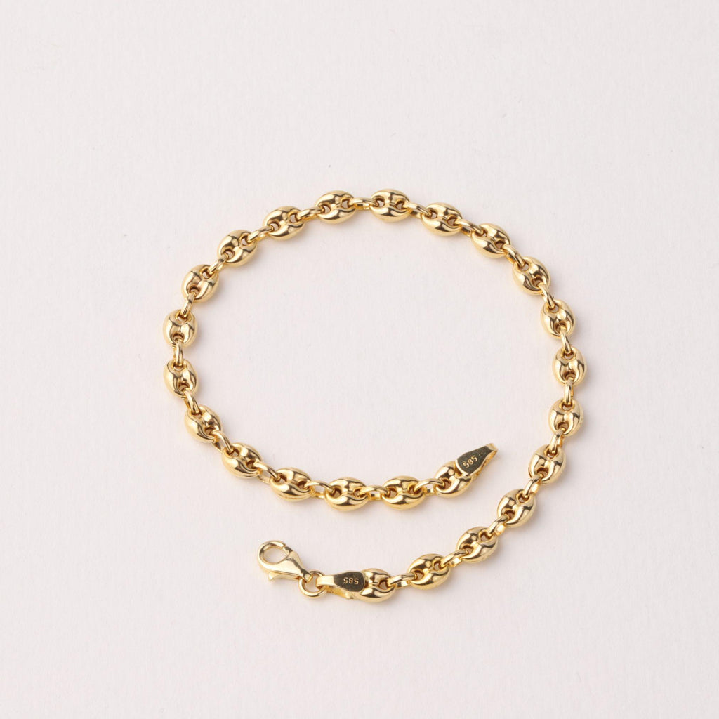 14K Gold 4.5mm Mariner Chain Bracelet, Puffed Anchor Link Bracelet, Nautical Gold Jewelry, Stackable Statement Bracelet, Gift for Her