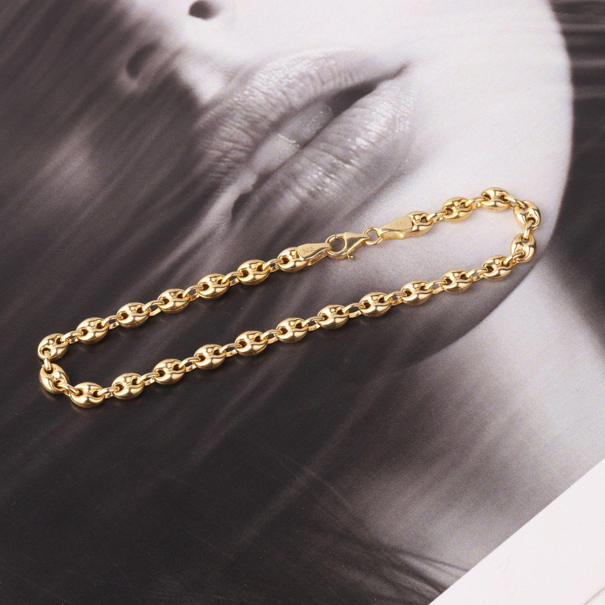 14K Gold 4.5mm Mariner Chain Bracelet, Puffed Anchor Link Bracelet, Nautical Gold Jewelry, Stackable Statement Bracelet, Gift for Her