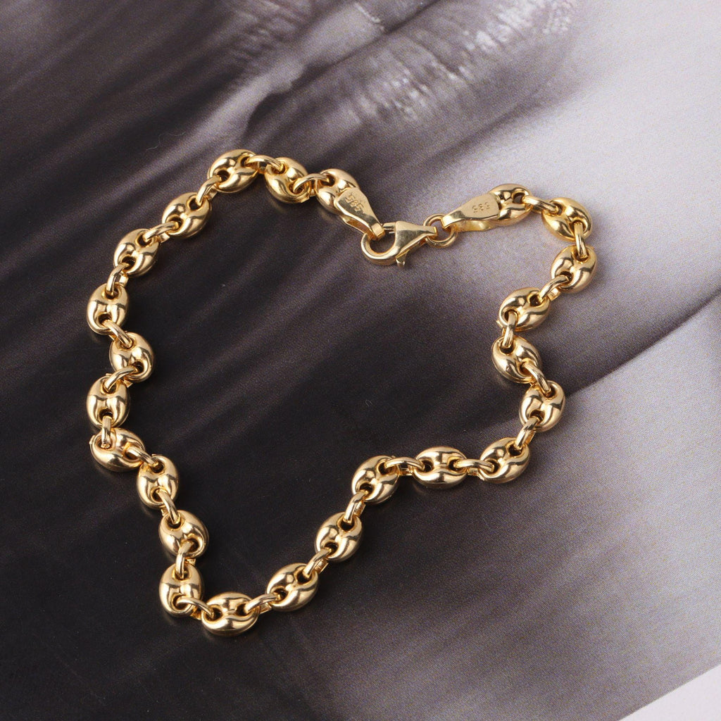 14K Gold 4.5mm Mariner Chain Bracelet, Puffed Anchor Link Bracelet, Nautical Gold Jewelry, Stackable Statement Bracelet, Gift for Her