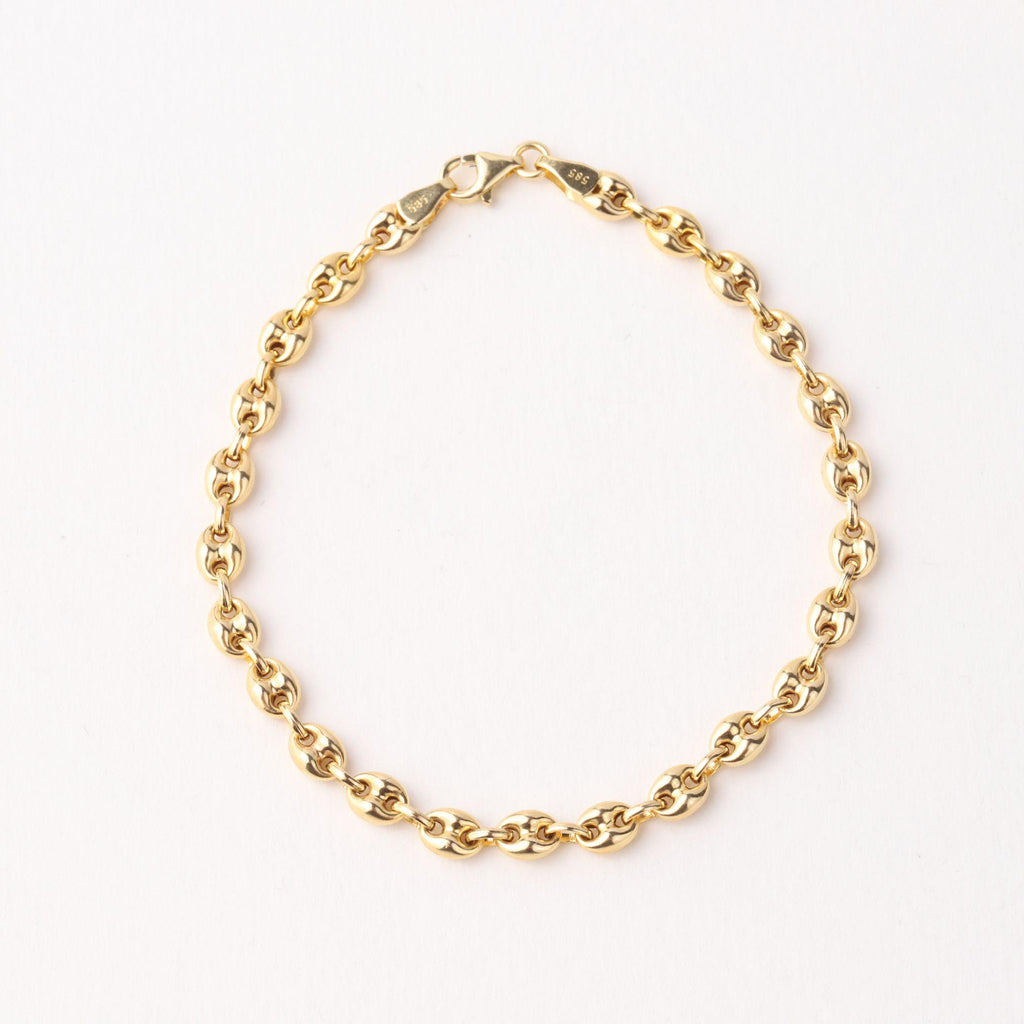 14K Gold 4.5mm Mariner Chain Bracelet, Puffed Anchor Link Bracelet, Nautical Gold Jewelry, Stackable Statement Bracelet, Gift for Her