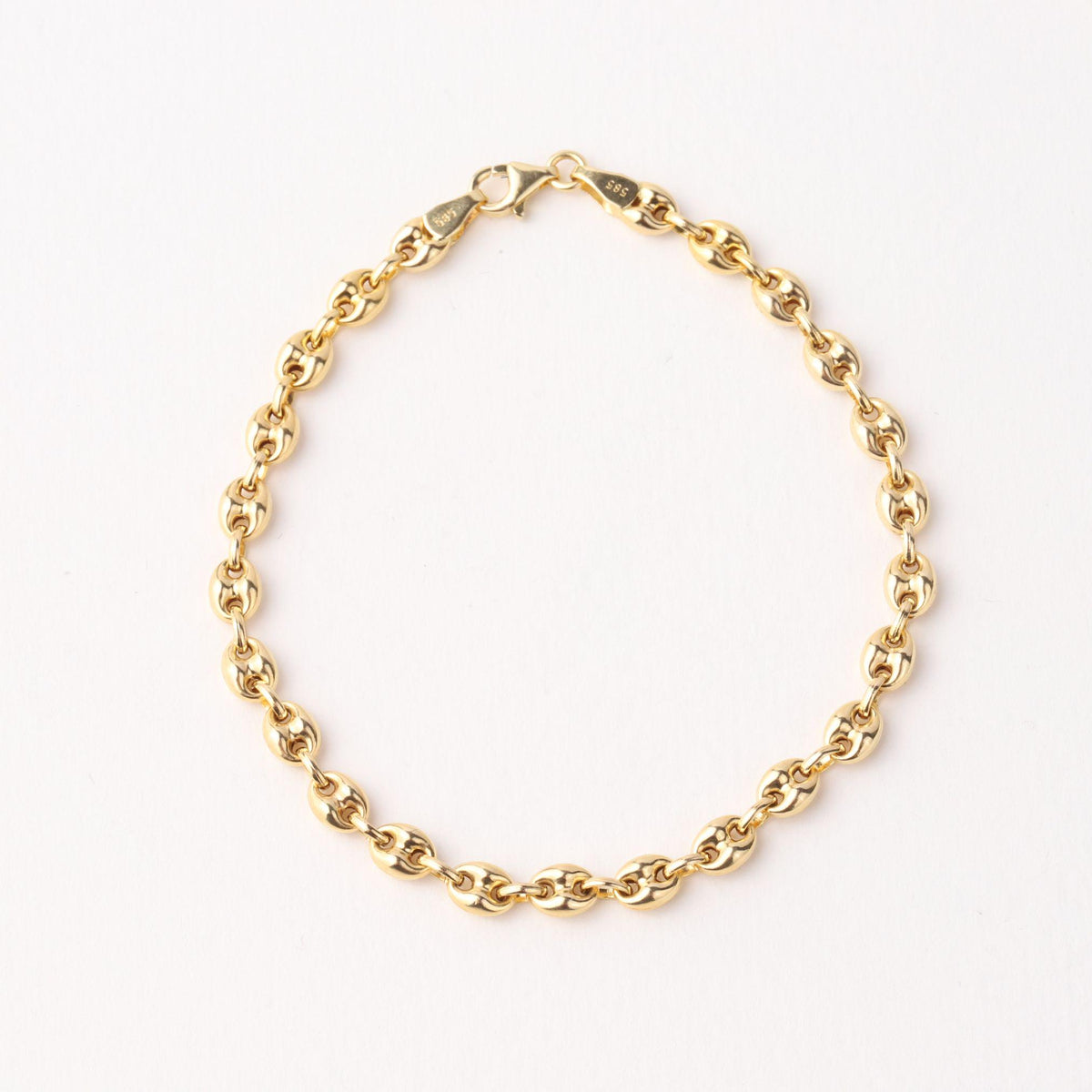 14K Gold 4.5mm Mariner Chain Bracelet, Puffed Anchor Link Bracelet, Nautical Gold Jewelry, Stackable Statement Bracelet, Gift for Her