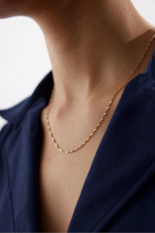 14K Gold 1.2mm Singapore Chain Necklace, Delicate Twisted Gold Chain, Elegant Layering Jewelry, Sleek Everyday Necklace for Women