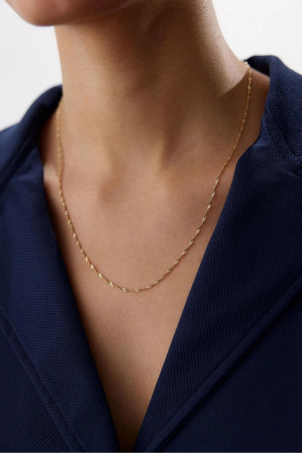 14K Gold 1.2mm Singapore Chain Necklace, Delicate Twisted Gold Chain, Elegant Layering Jewelry, Sleek Everyday Necklace for Women