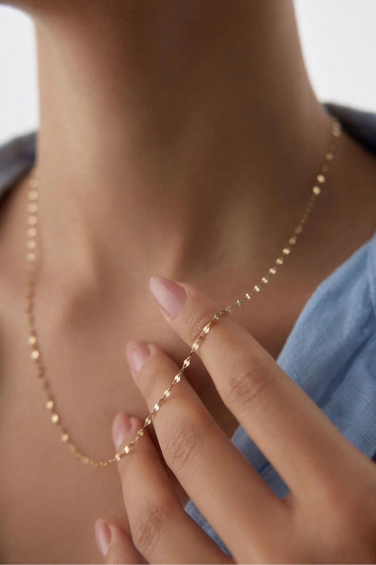 14K Gold 1.8mm Sequin Necklace, Shimmering Disc Link Chain, Dainty Gold Jewelry, Elegant Layering Necklace, Delicate Gift for Women