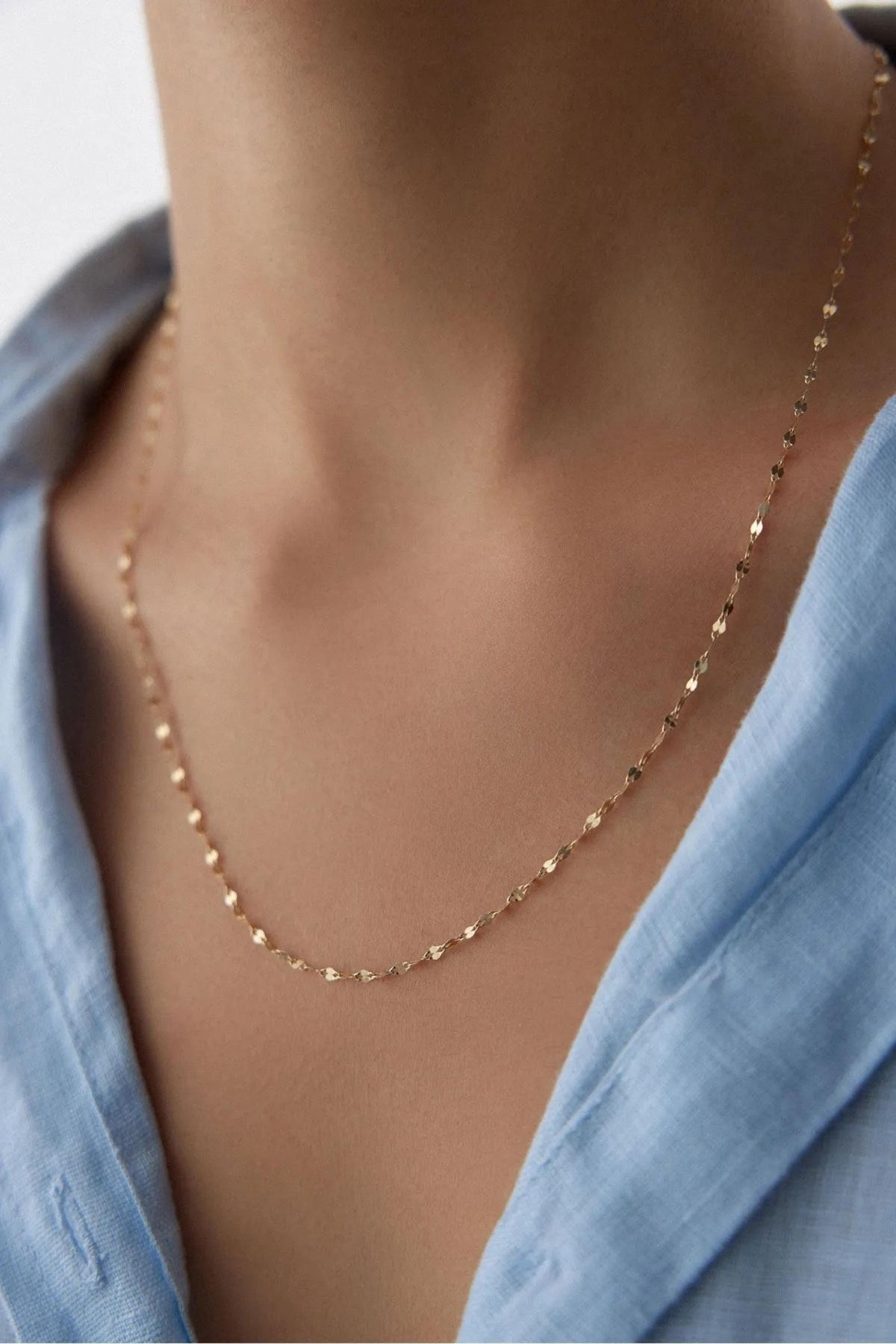 14K Gold 1.8mm Sequin Necklace, Shimmering Disc Link Chain, Dainty Gold Jewelry, Elegant Layering Necklace, Delicate Gift for Women