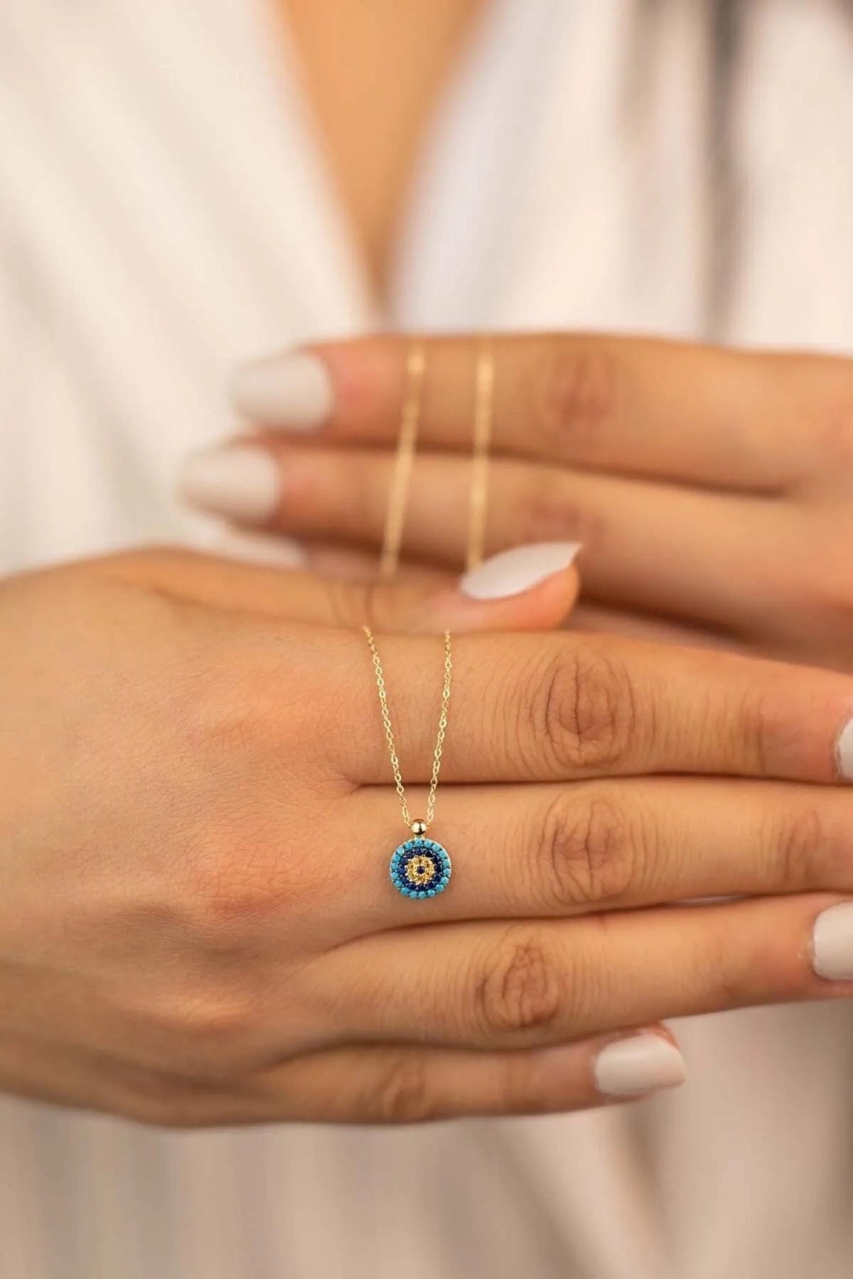 14K Gold Evil Eye Necklace, Turquoise Nazar Pendant, Blue Protection Jewelry, Colorful Symbolic Gold Necklace, Elegant Gift for Women