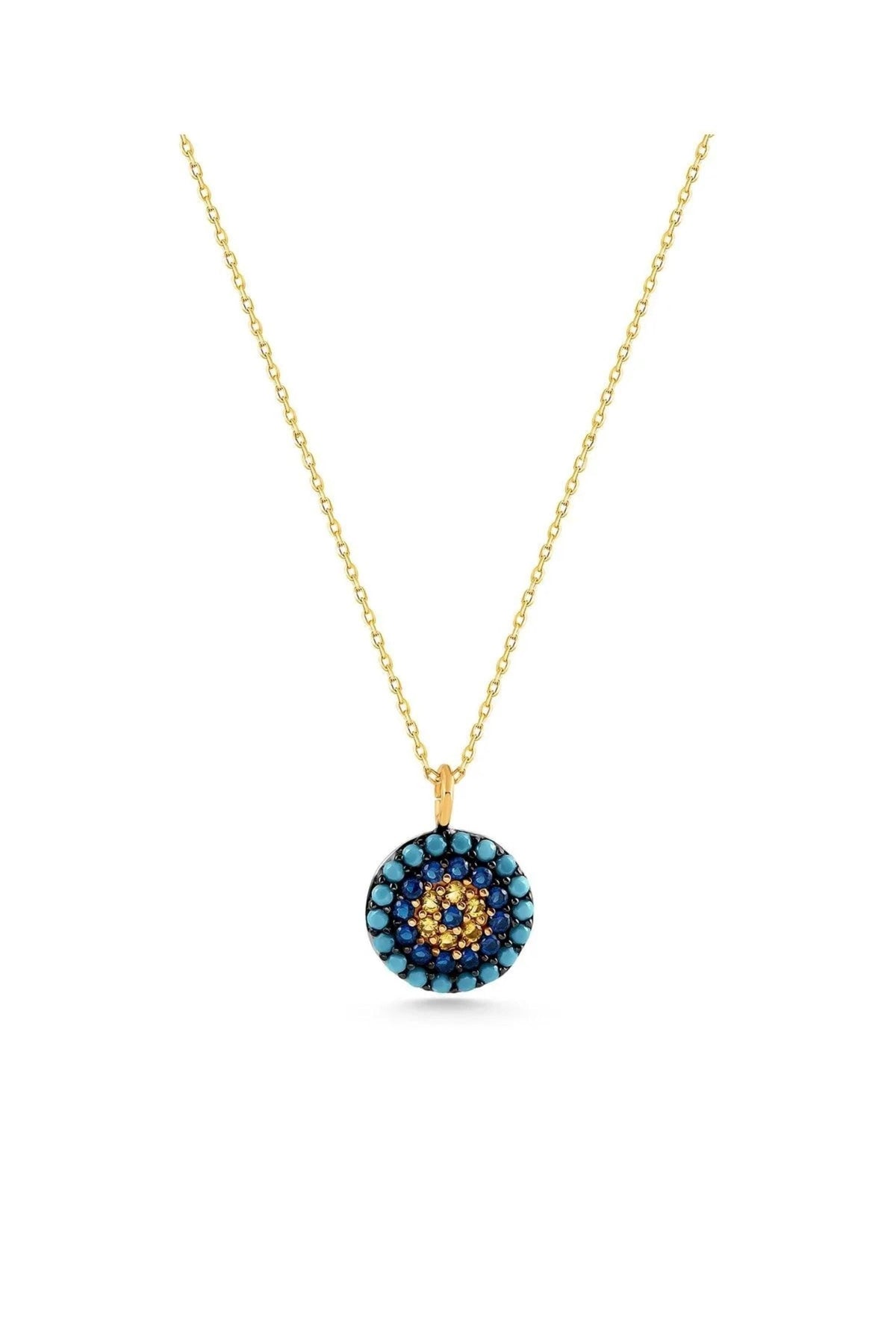 14K Gold Evil Eye Necklace, Turquoise Nazar Pendant, Blue Protection Jewelry, Colorful Symbolic Gold Necklace, Elegant Gift for Women