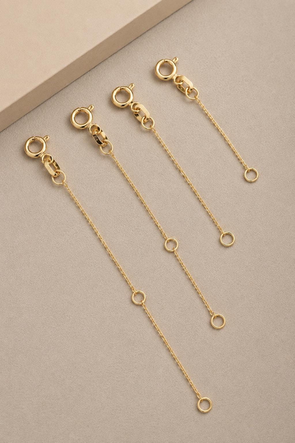 14K Gold Necklace Extender, Solid Gold Chain Extender with Spring Ring Clasp, Adjustable Length Extension, Yellow White Rose Gold