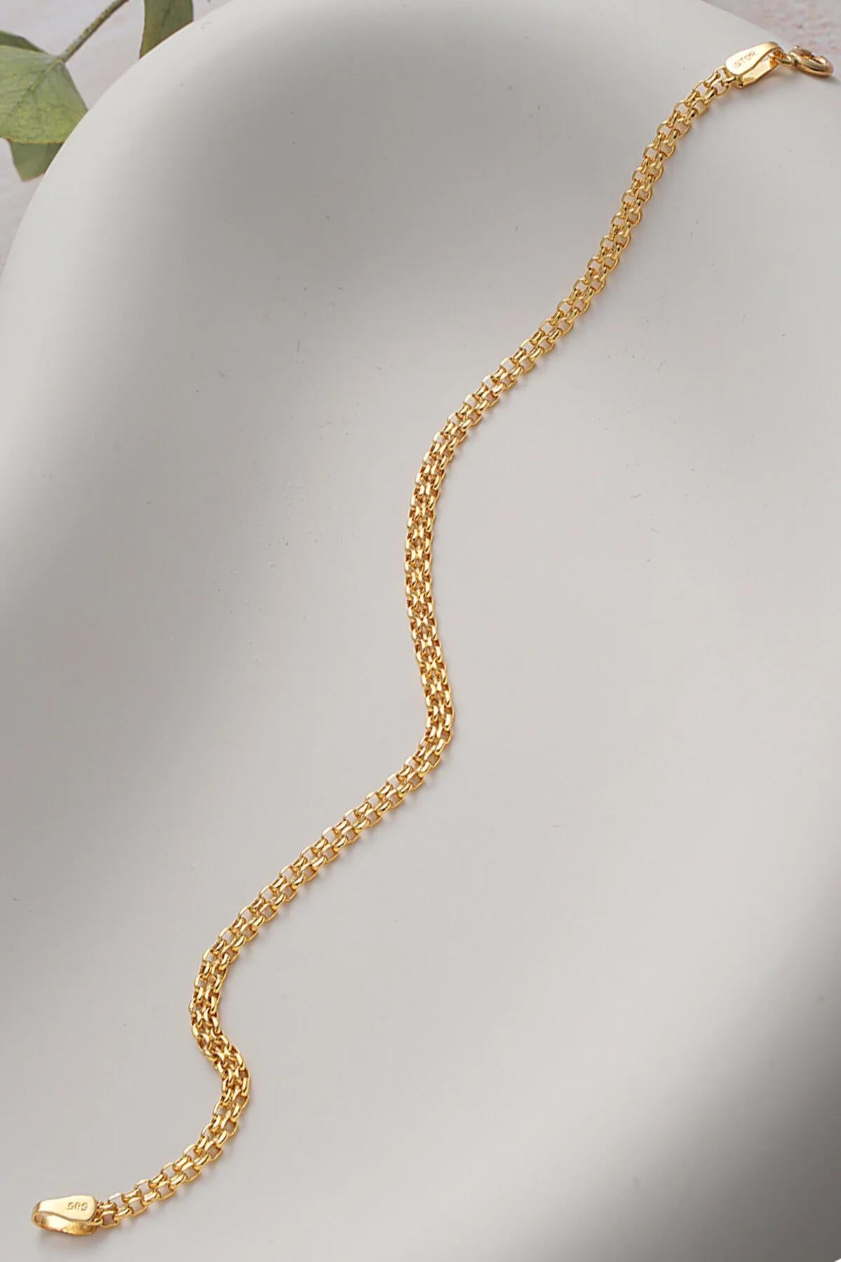 14K Gold 2.5mm Bismark Chain Bracelet, Dainty Gold Bracelet, Minimalist Everyday Jewelry, Stackable Woven Link Bracelet, Gift for Her