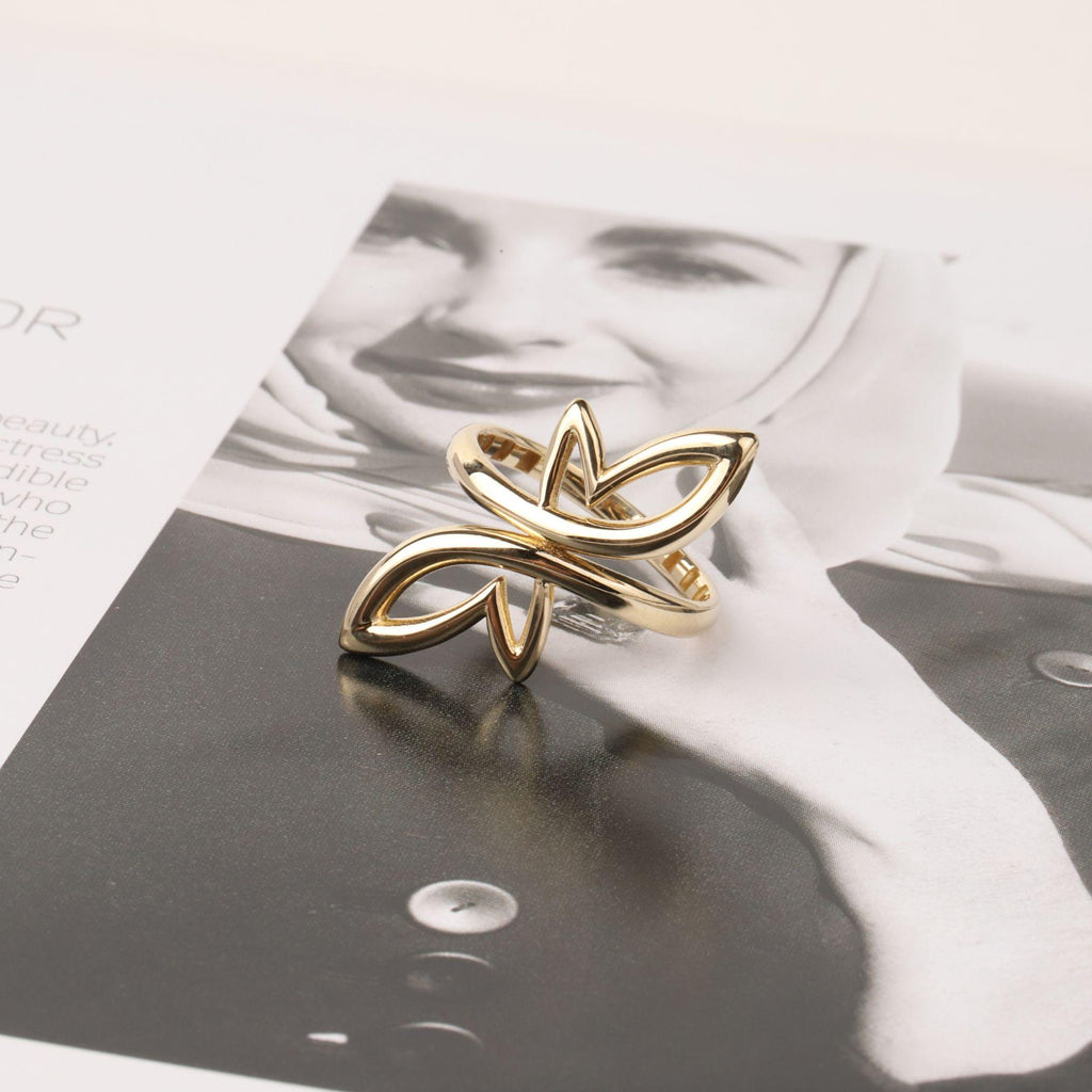 14K Gold Open Heart Wrap Ring, Sculptural Petal Ring, Modern Statement Jewelry, Bypass Gold Ring, Elegant Everyday Gift for Women
