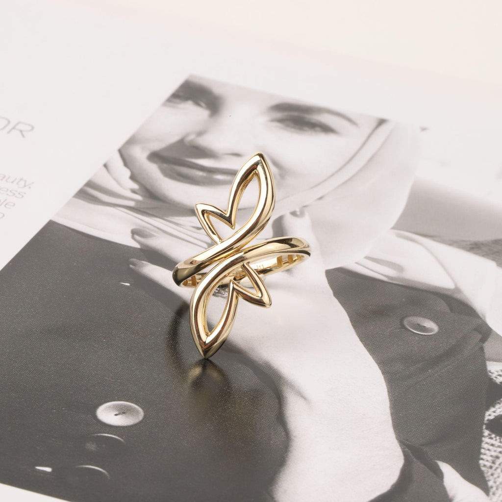 14K Gold Open Heart Wrap Ring, Sculptural Petal Ring, Modern Statement Jewelry, Bypass Gold Ring, Elegant Everyday Gift for Women