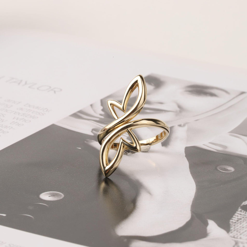 14K Gold Open Heart Wrap Ring, Sculptural Petal Ring, Modern Statement Jewelry, Bypass Gold Ring, Elegant Everyday Gift for Women