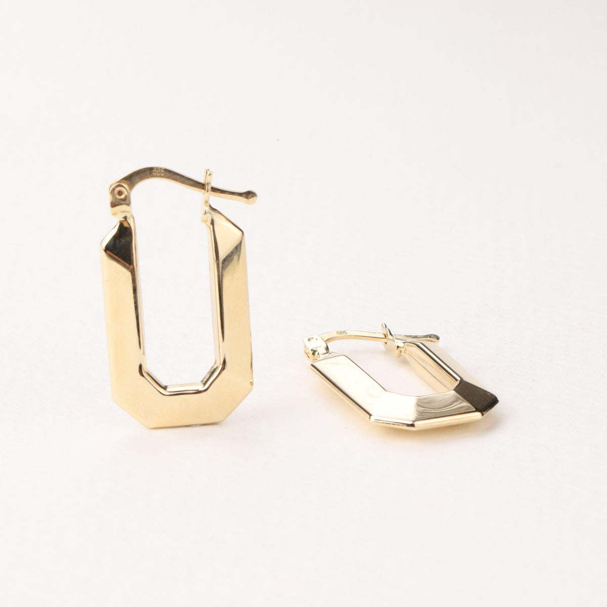 14K Gold Geometric Hoop Earrings, Faceted Rectangle Hoops, Modern Octagon Earrings, Minimalist Everyday Jewelry, Gift for Women