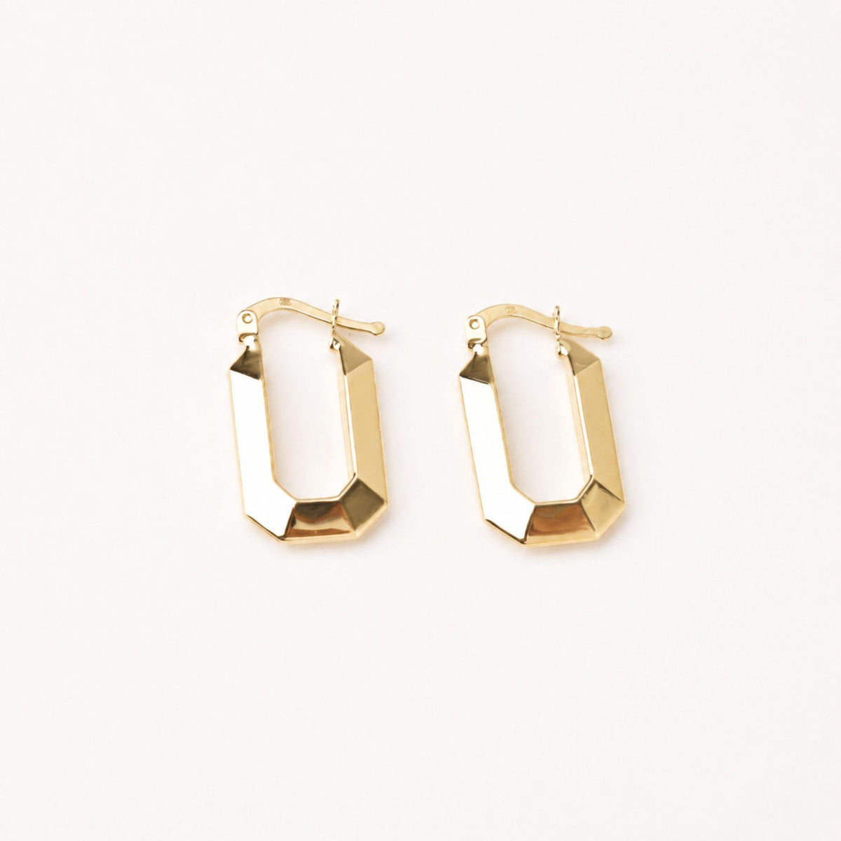 14K Gold Geometric Hoop Earrings, Faceted Rectangle Hoops, Modern Octagon Earrings, Minimalist Everyday Jewelry, Gift for Women