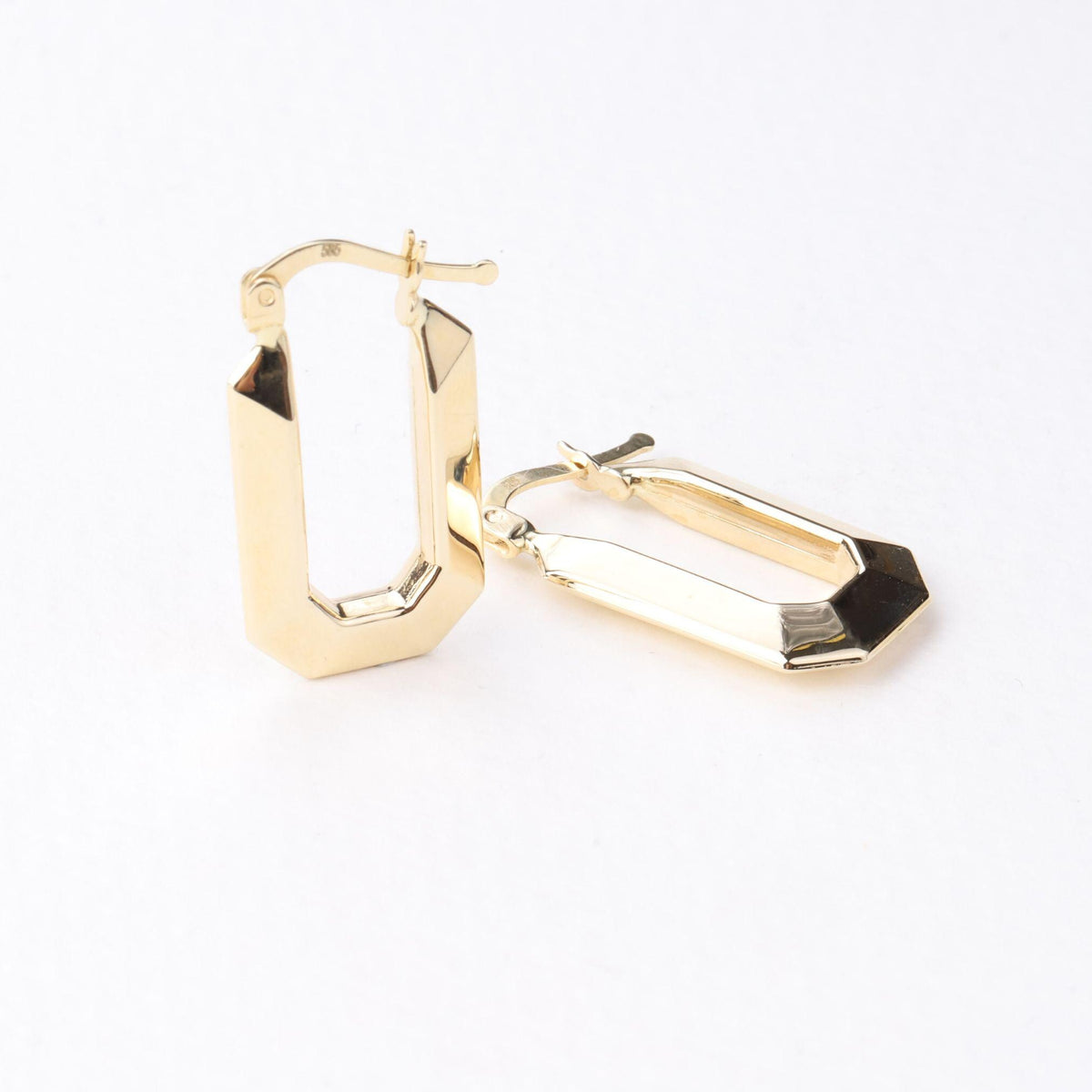 14K Gold Geometric Hoop Earrings, Faceted Rectangle Hoops, Modern Octagon Earrings, Minimalist Everyday Jewelry, Gift for Women