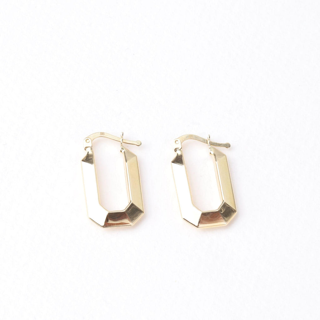 14K Gold Geometric Hoop Earrings, Faceted Rectangle Hoops, Modern Octagon Earrings, Minimalist Everyday Jewelry, Gift for Women