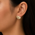 14K Gold Fan Stud Earrings, Fluted Shell Studs, Art Deco Statement Earrings, Minimalist Everyday Jewelry, Elegant Gift for Women